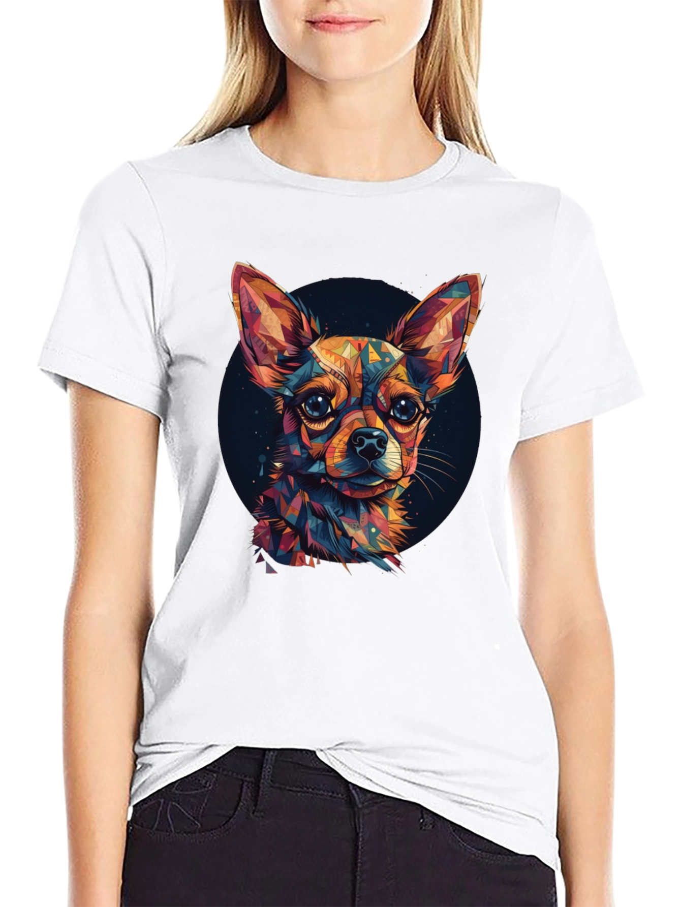 Geometric Chihuahua Graphic Tee - Stylish Pet Lover Shirt