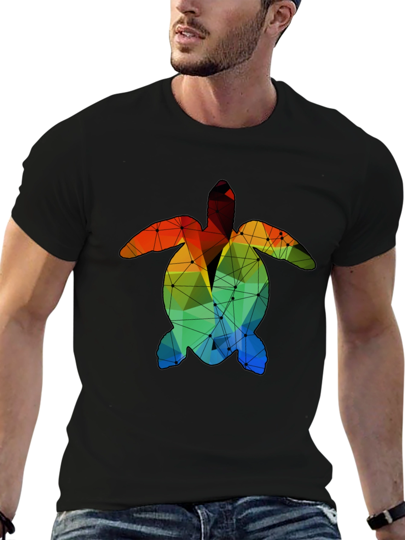 Geometric Turtle Graphic Tee - Black