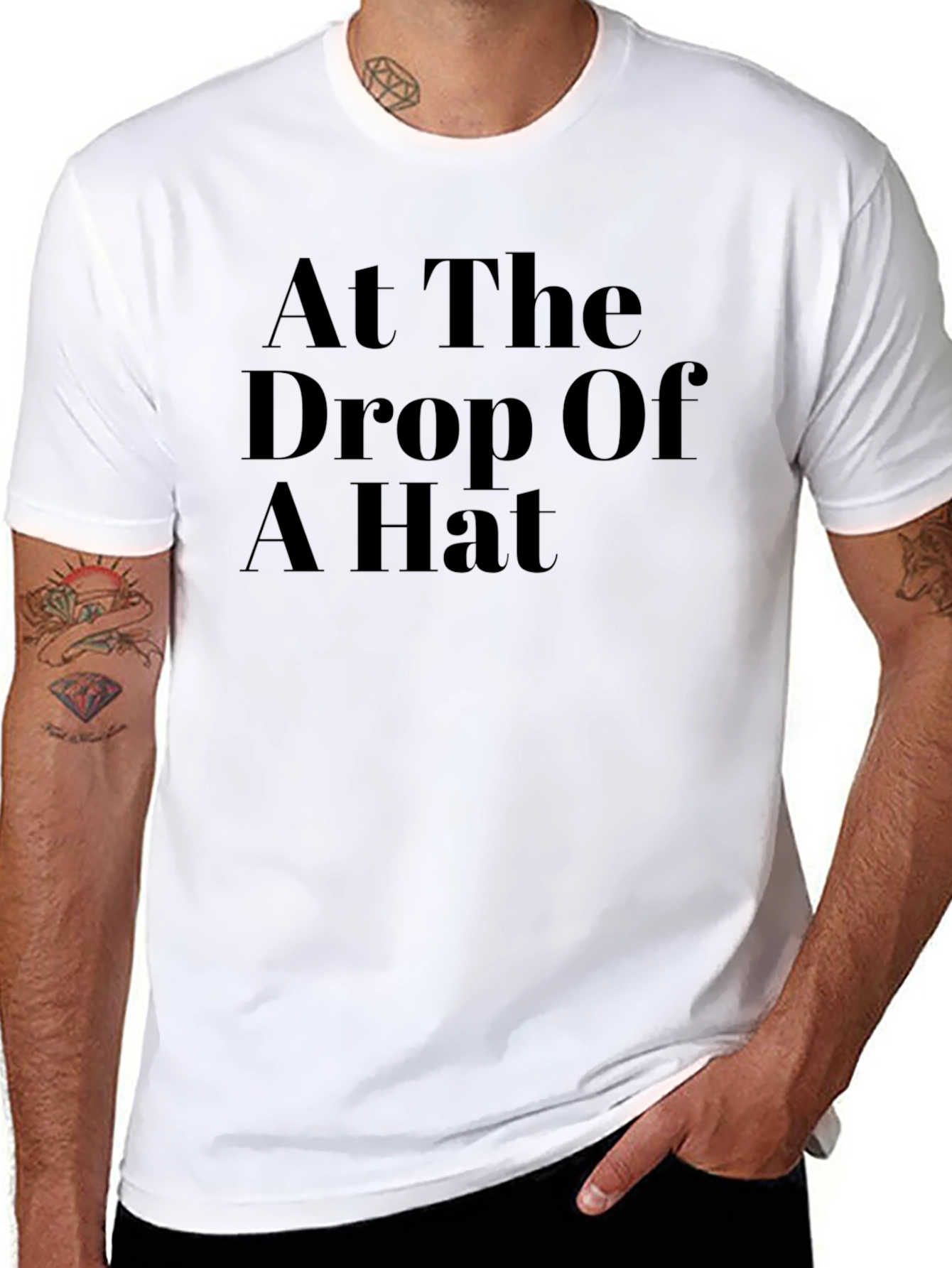 At The Drop Of A Hat Black Graphic Tee