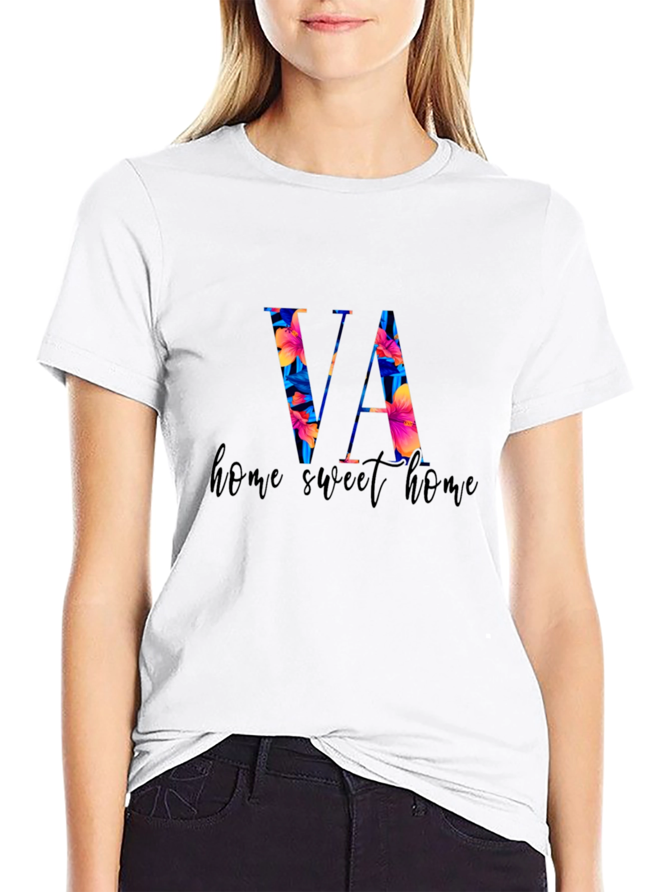 Floral VA Home Sweet Home Black T-Shirt