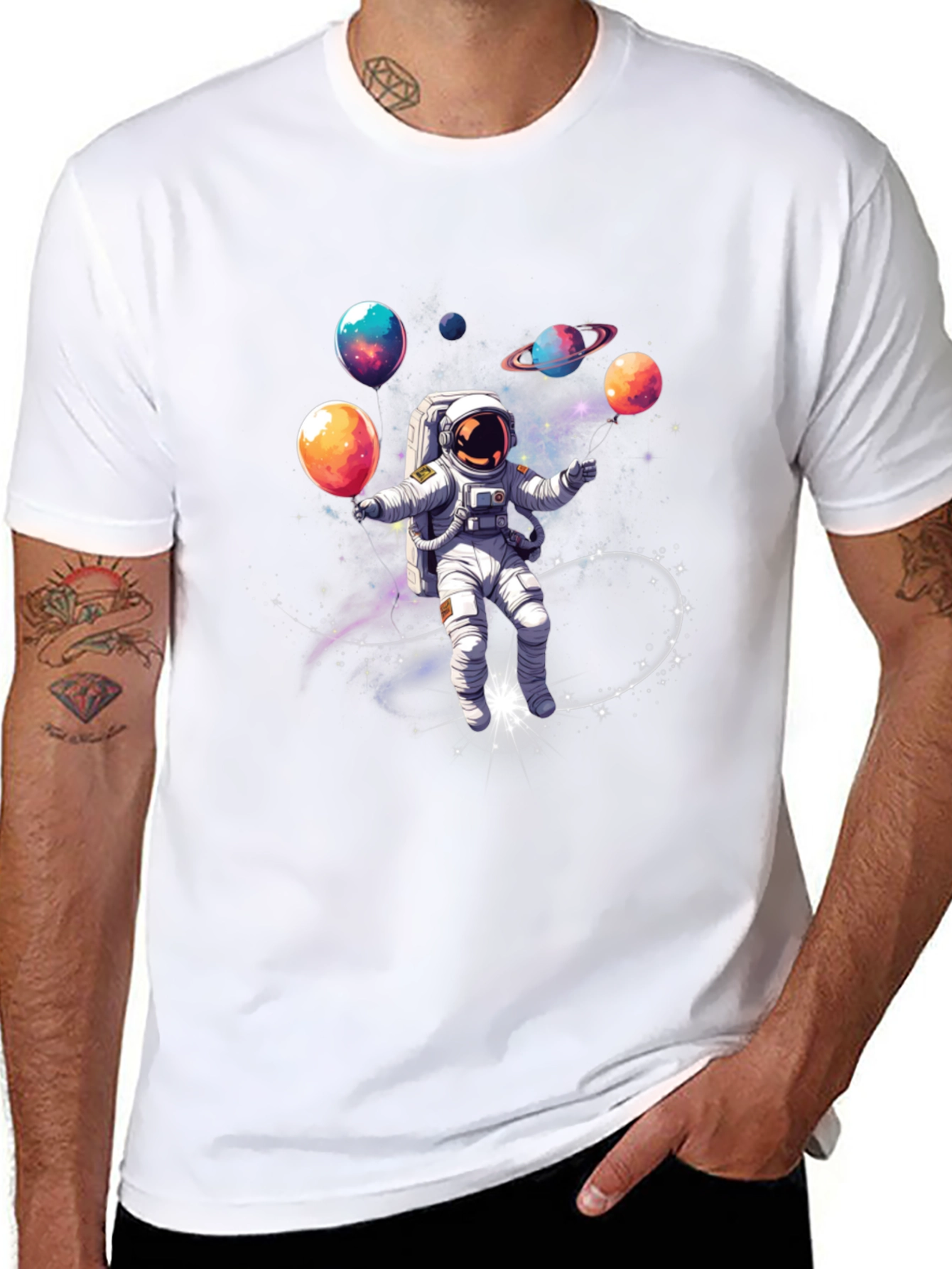 Astronaut Juggling Planets Graphic Tee