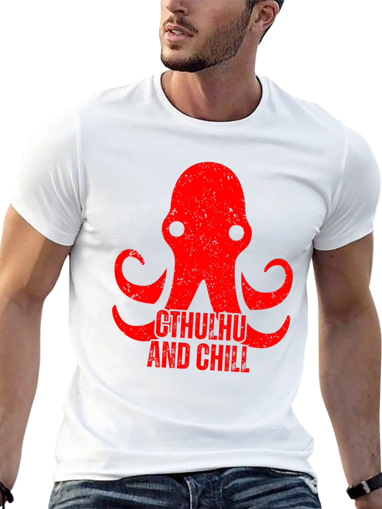 Cthulhu and Chill Graphic Tee - Black Cotton T-Shirt