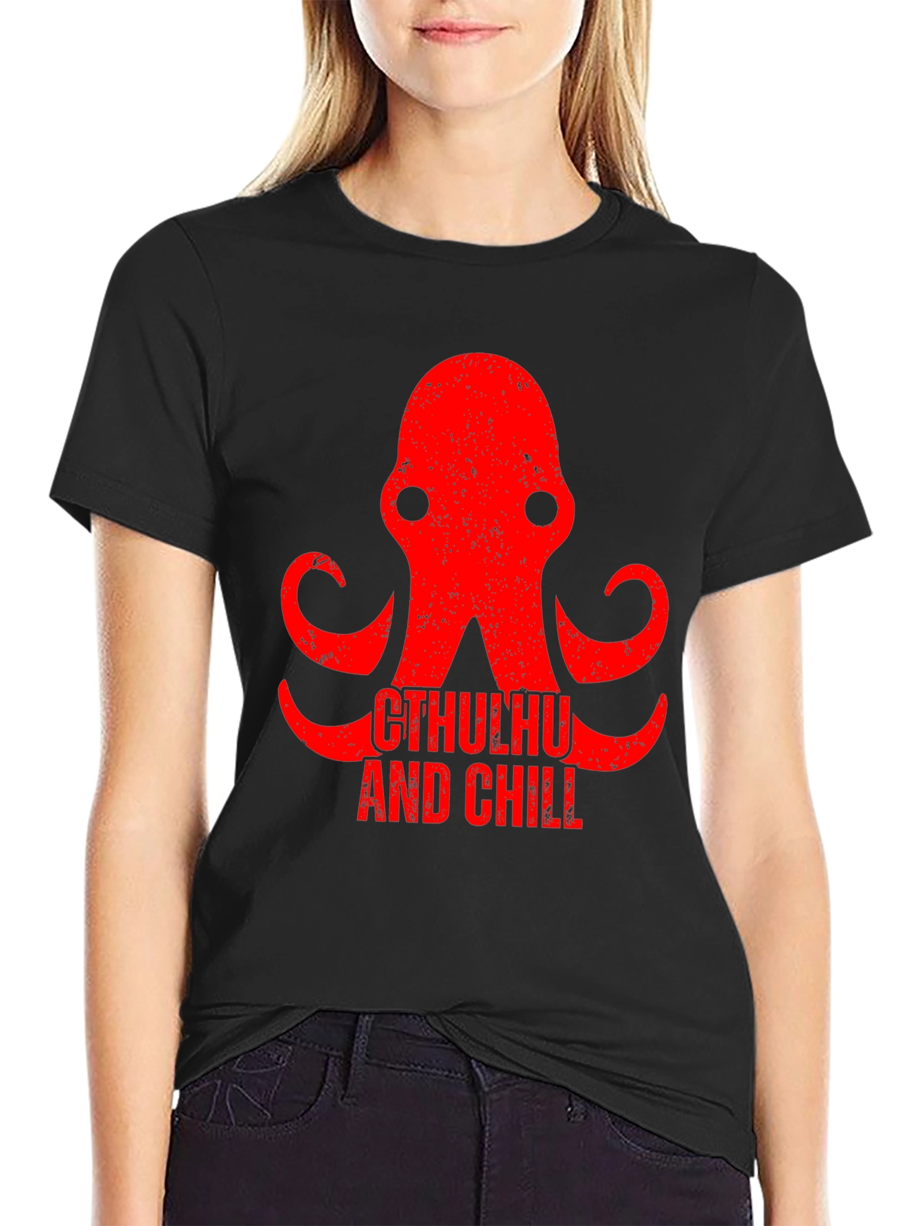 Cthulhu and Chill Graphic Tee - Black Cotton T-Shirt