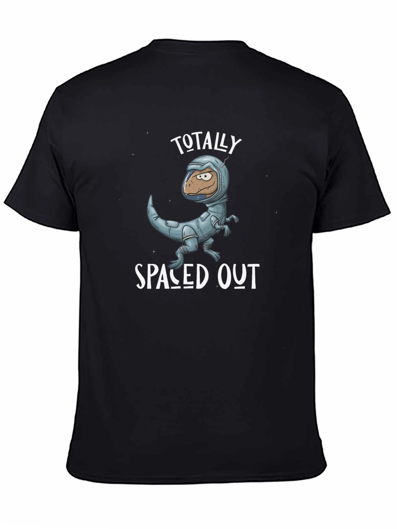 Spaced Out Dino T-Shirt: Novelty Astronaut Dinosaur Graphic Tee