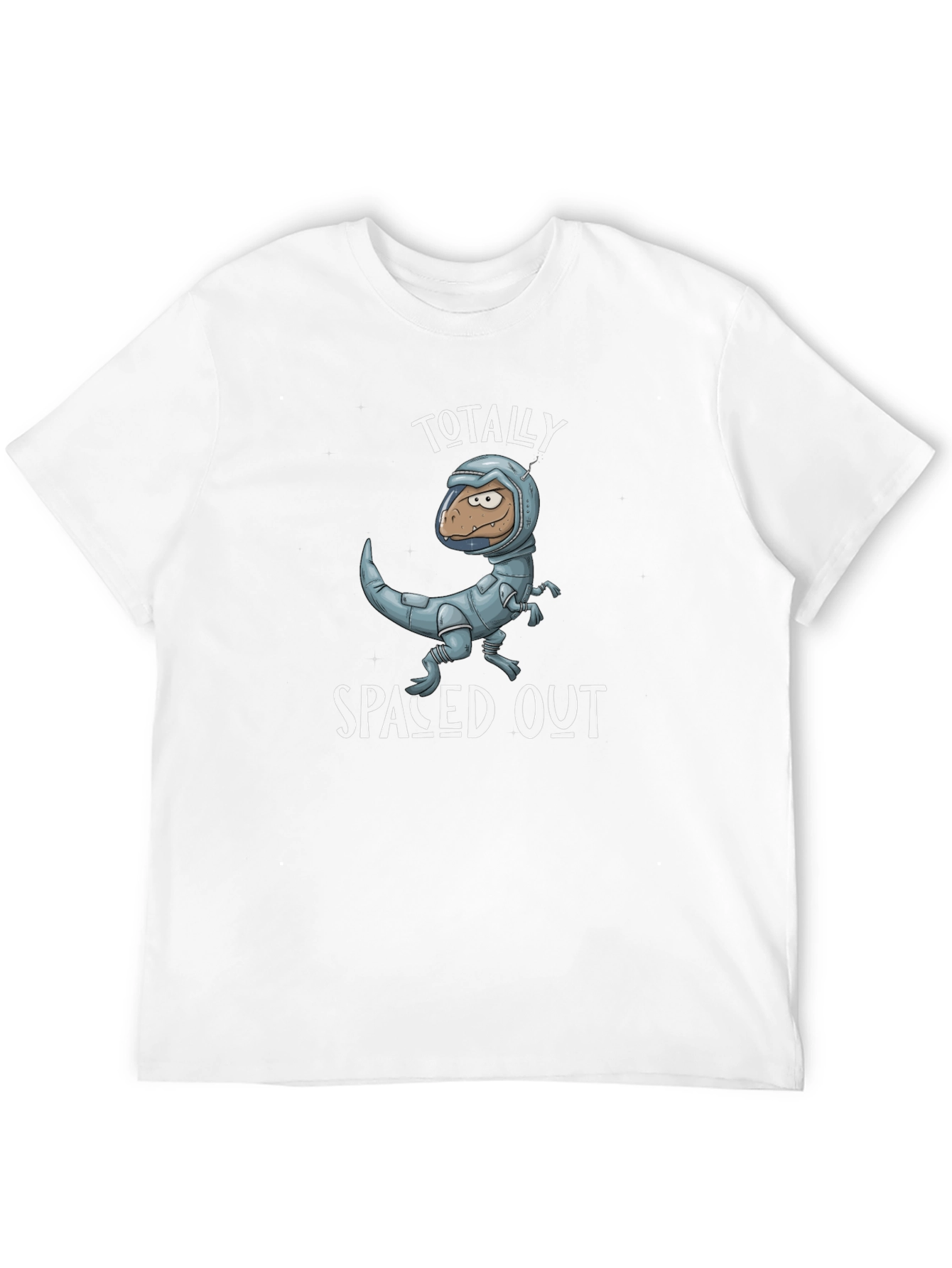 Spaced Out Dino T-Shirt: Novelty Astronaut Dinosaur Graphic Tee