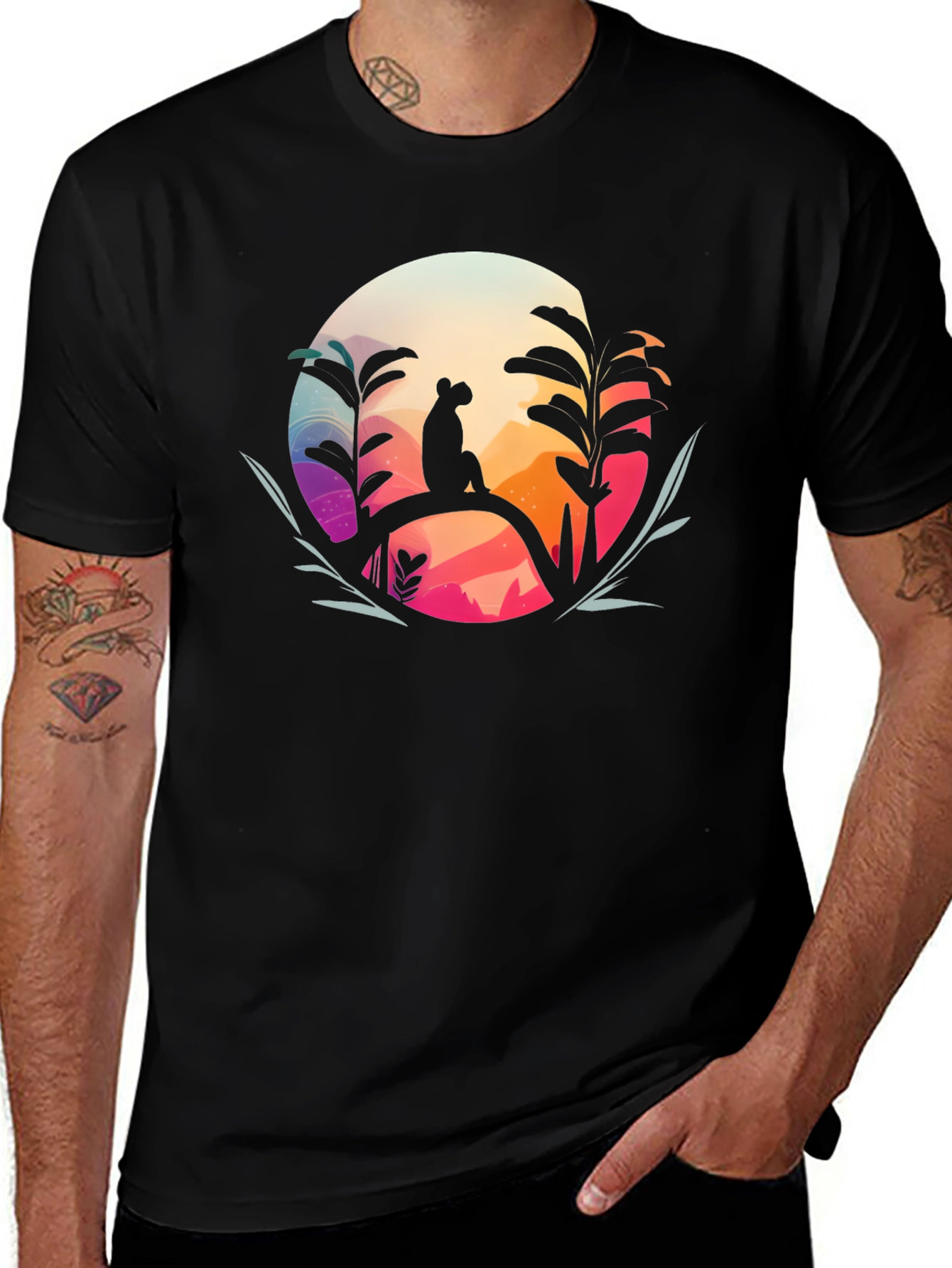 Nature Silhouette Graphic Black T-Shirt
