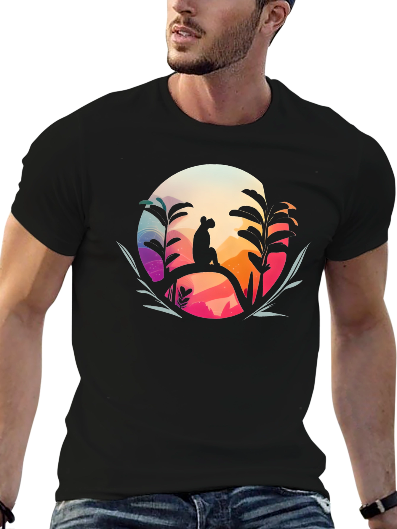Nature Silhouette Graphic Black T-Shirt