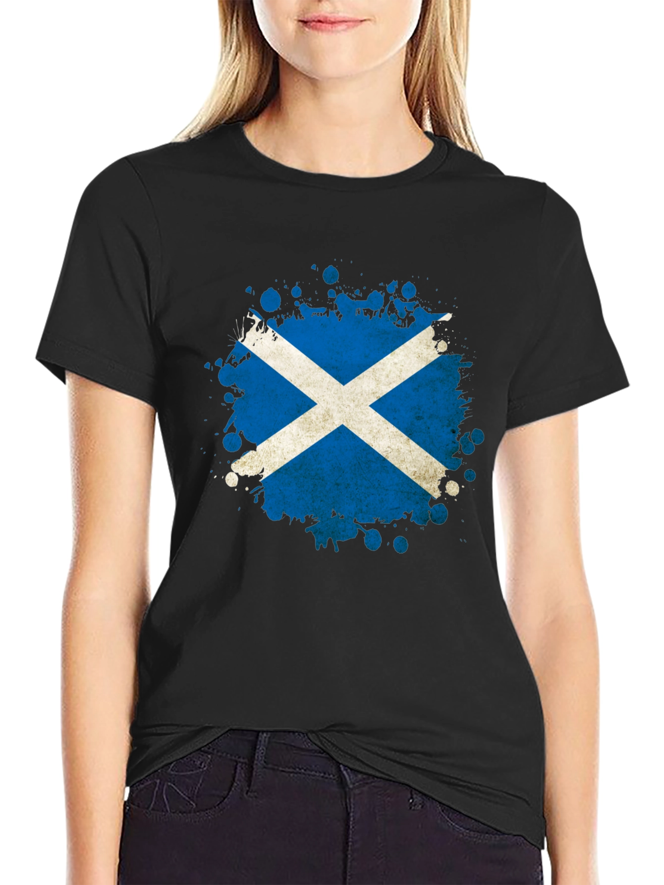 Scottish Flag Splatter T-Shirt - Black