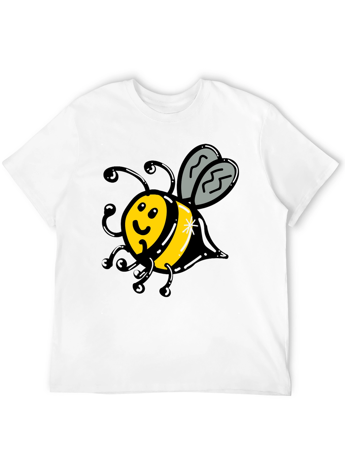 Cute Bee Graphic T-Shirt - Black Crew Neck