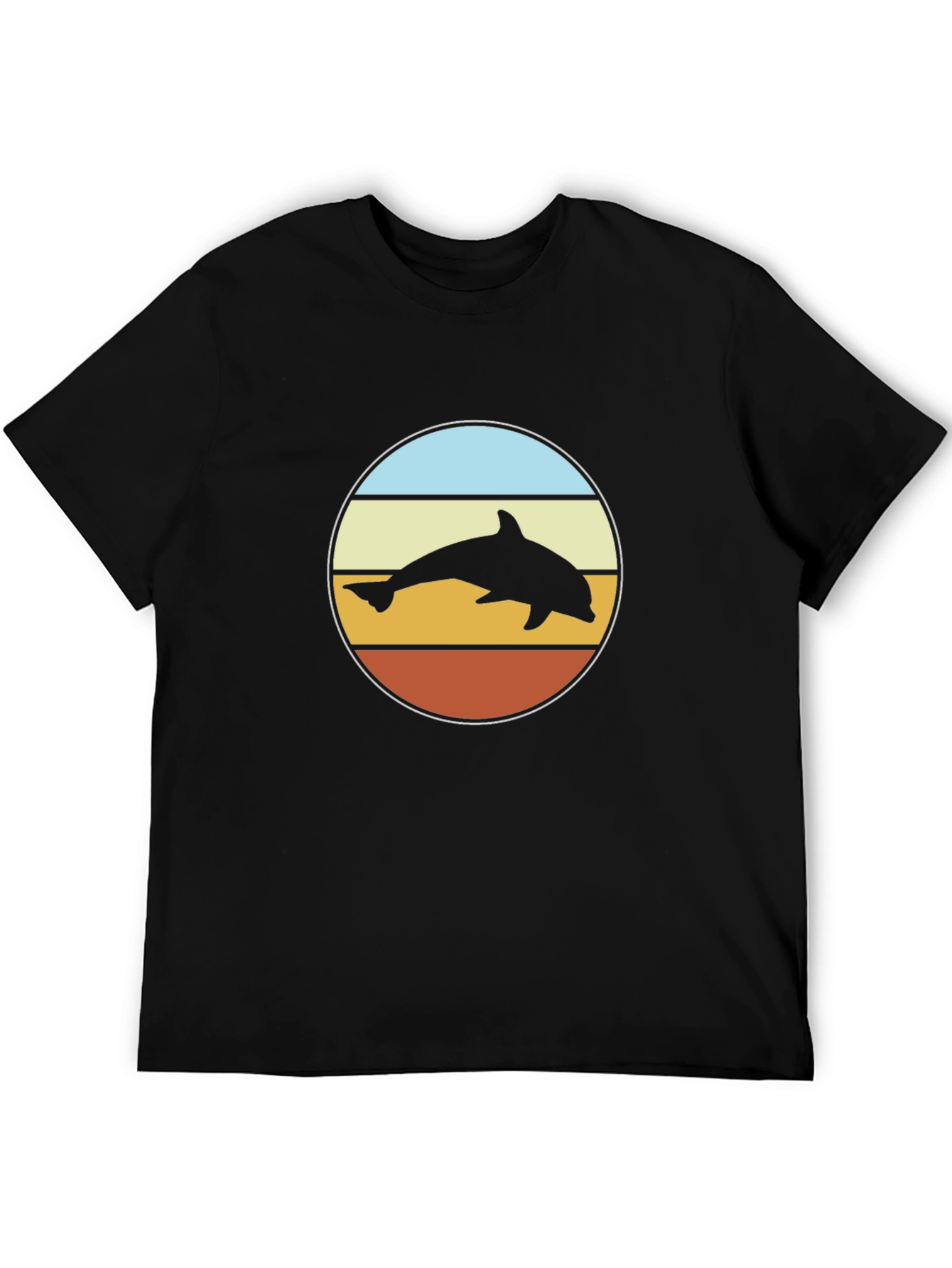 Retro Dolphin Sunset T-Shirt - Black