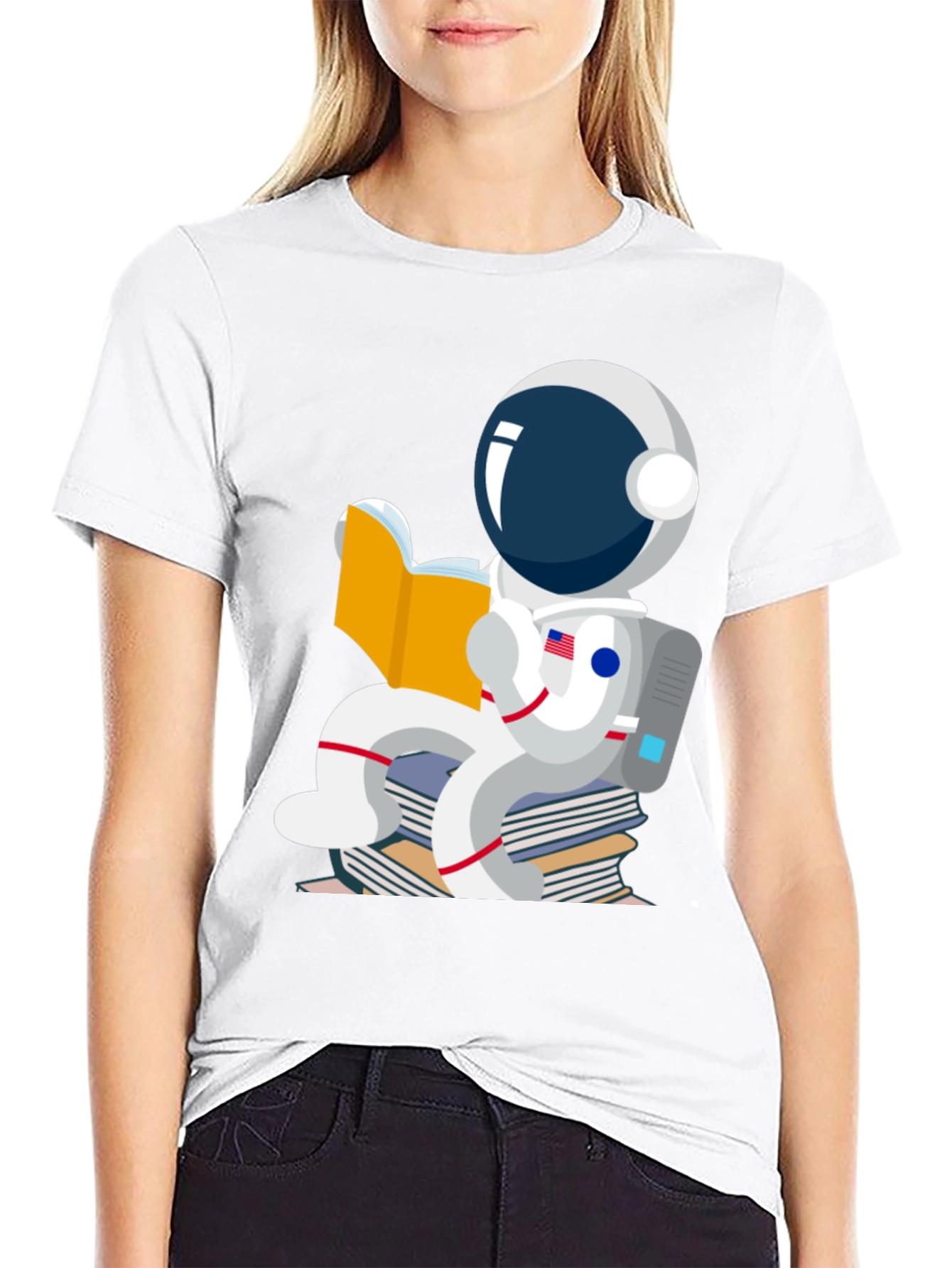 Astronaut Reading Books Graphic T-Shirt
