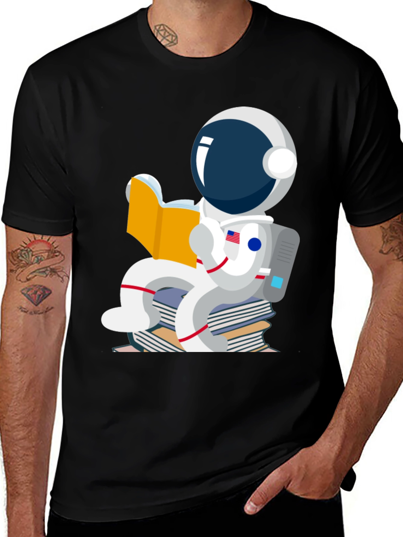 Astronaut Reading Books Graphic T-Shirt