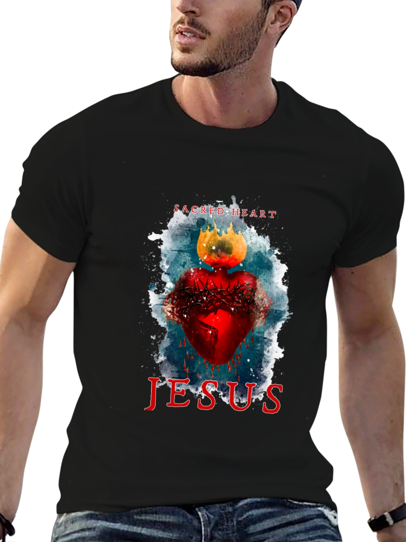 Sacred Heart Jesus Graphic T-Shirt - Black