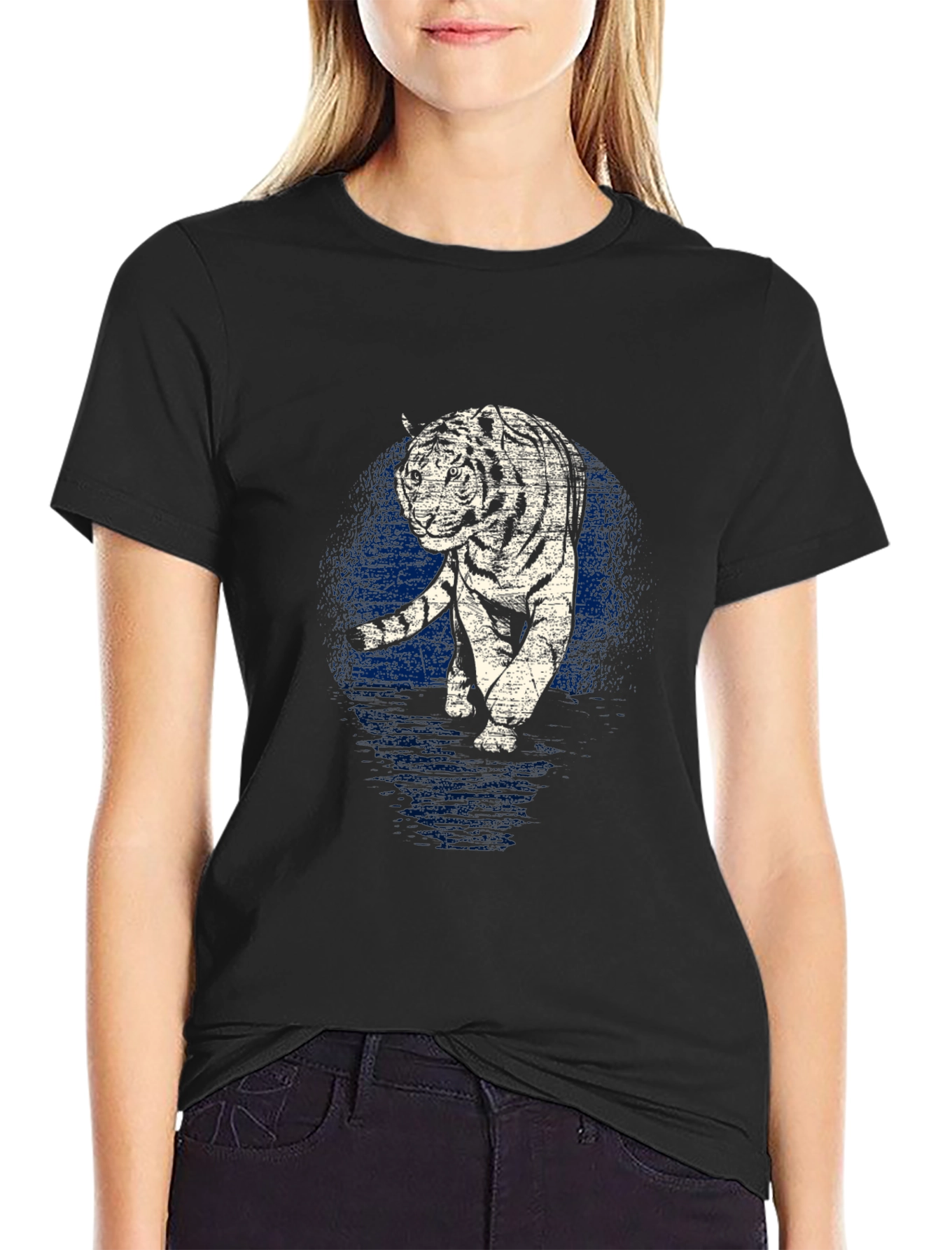 Tiger Graphic Tee - Black Cotton T-Shirt