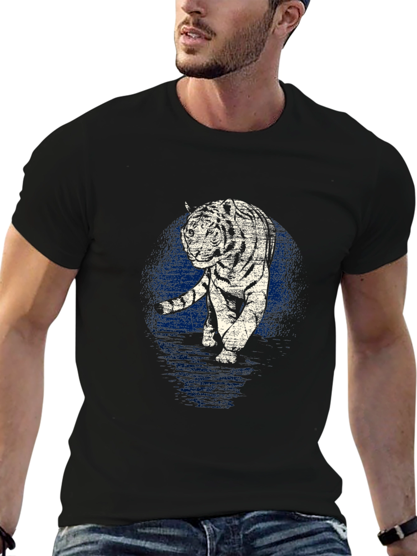 Tiger Graphic Tee - Black Cotton T-Shirt