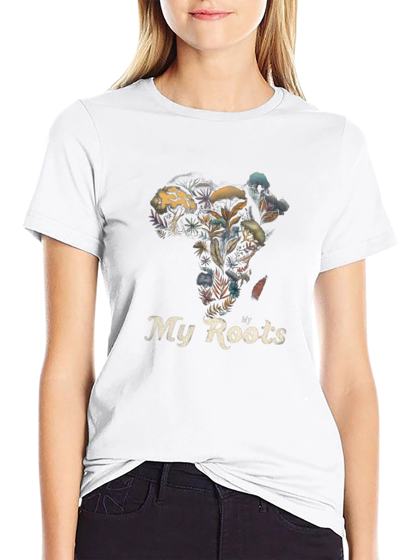 My Roots Africa Floral Print Black T-Shirt