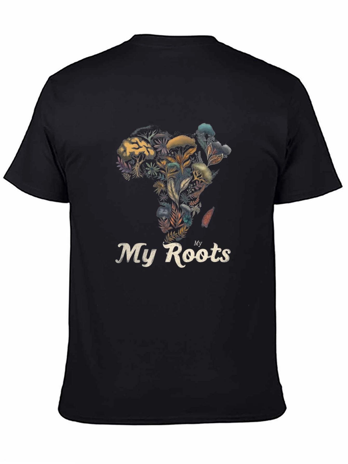 My Roots Africa Floral Print Black T-Shirt