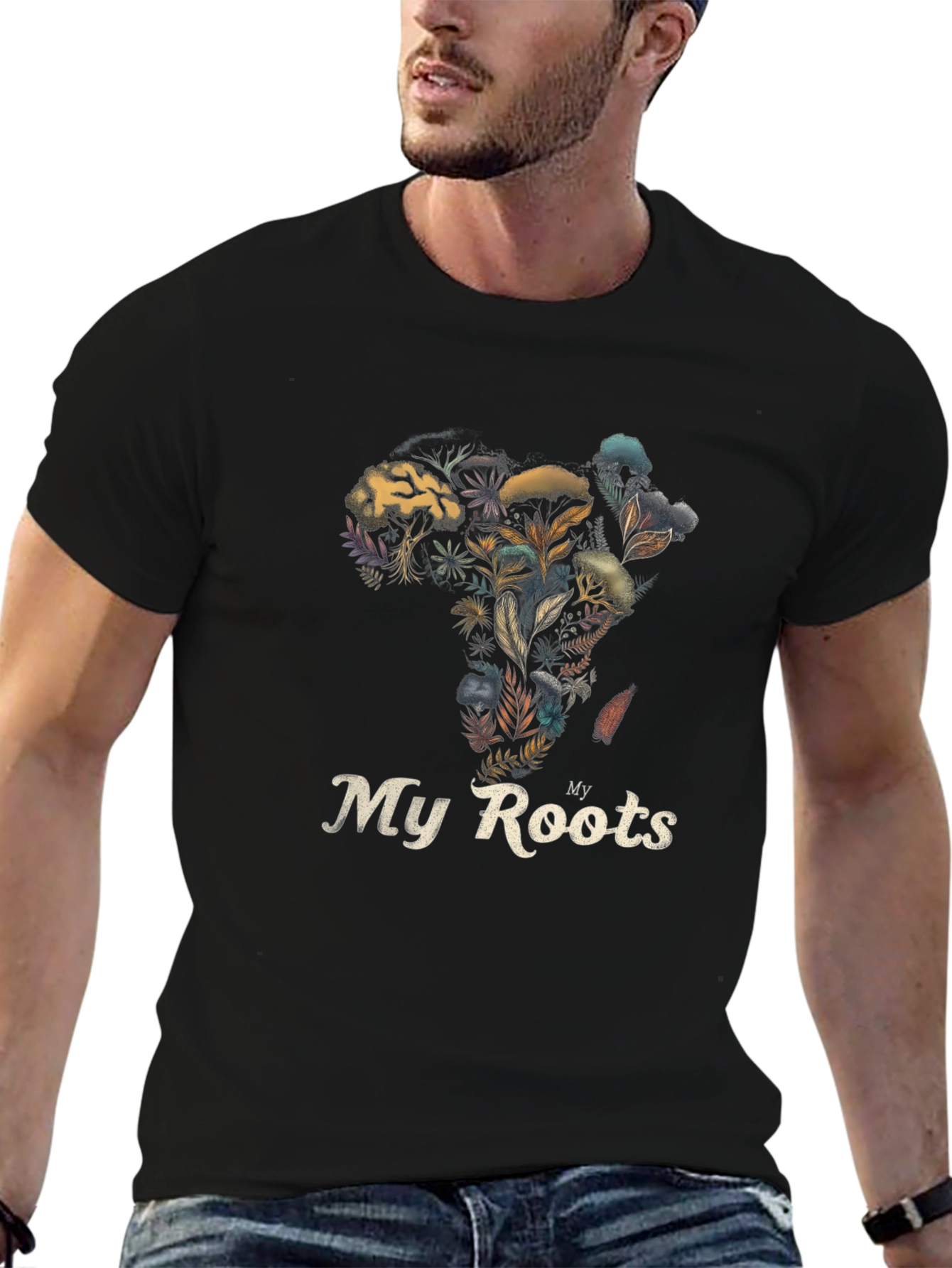 My Roots Africa Floral Print Black T-Shirt