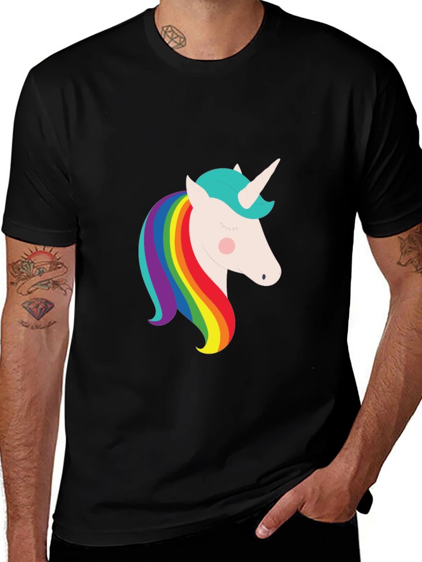 Unicorn Rainbow Graphic Black T-Shirt