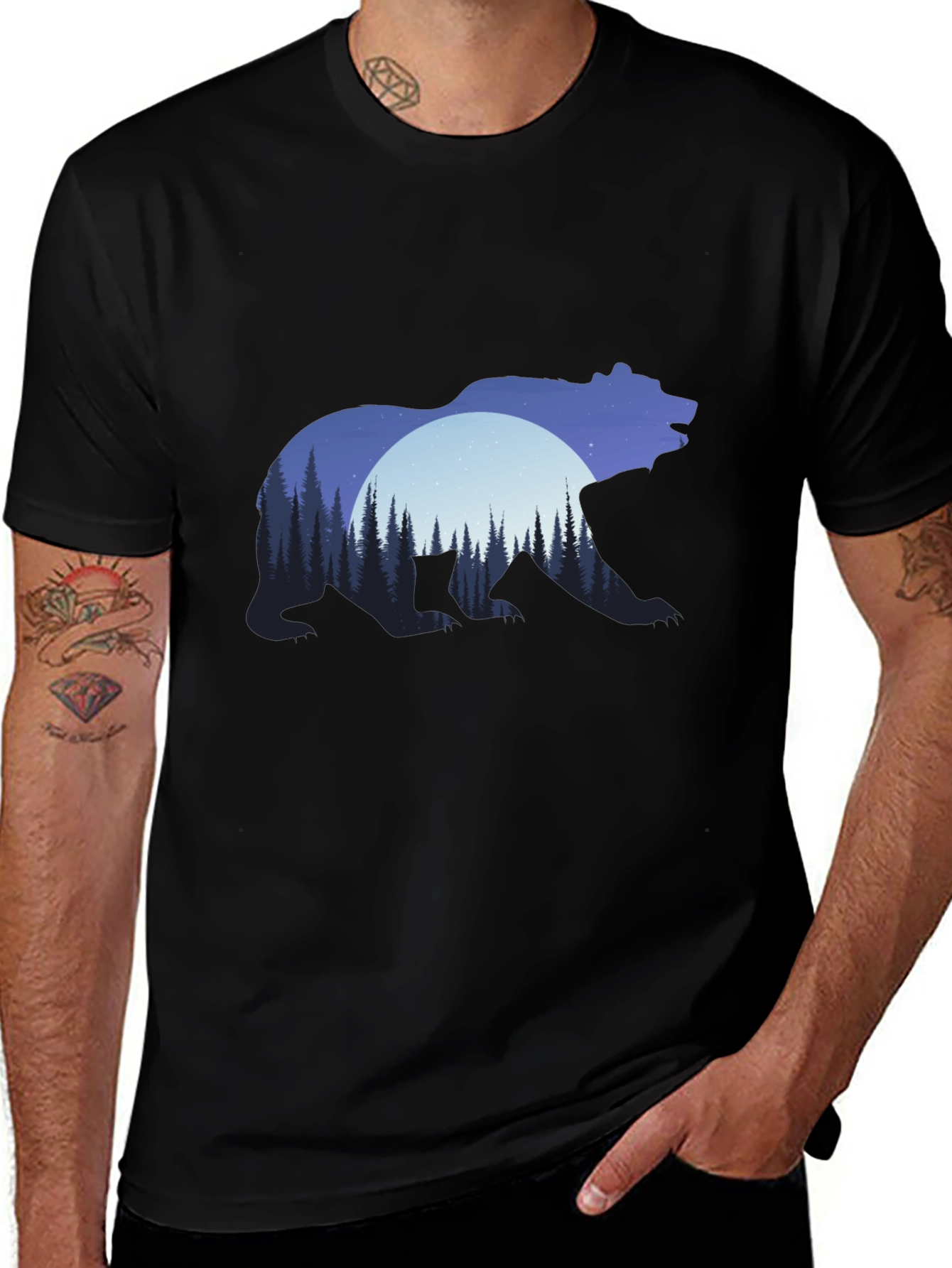 Bear Silhouette Forest Graphic T-Shirt