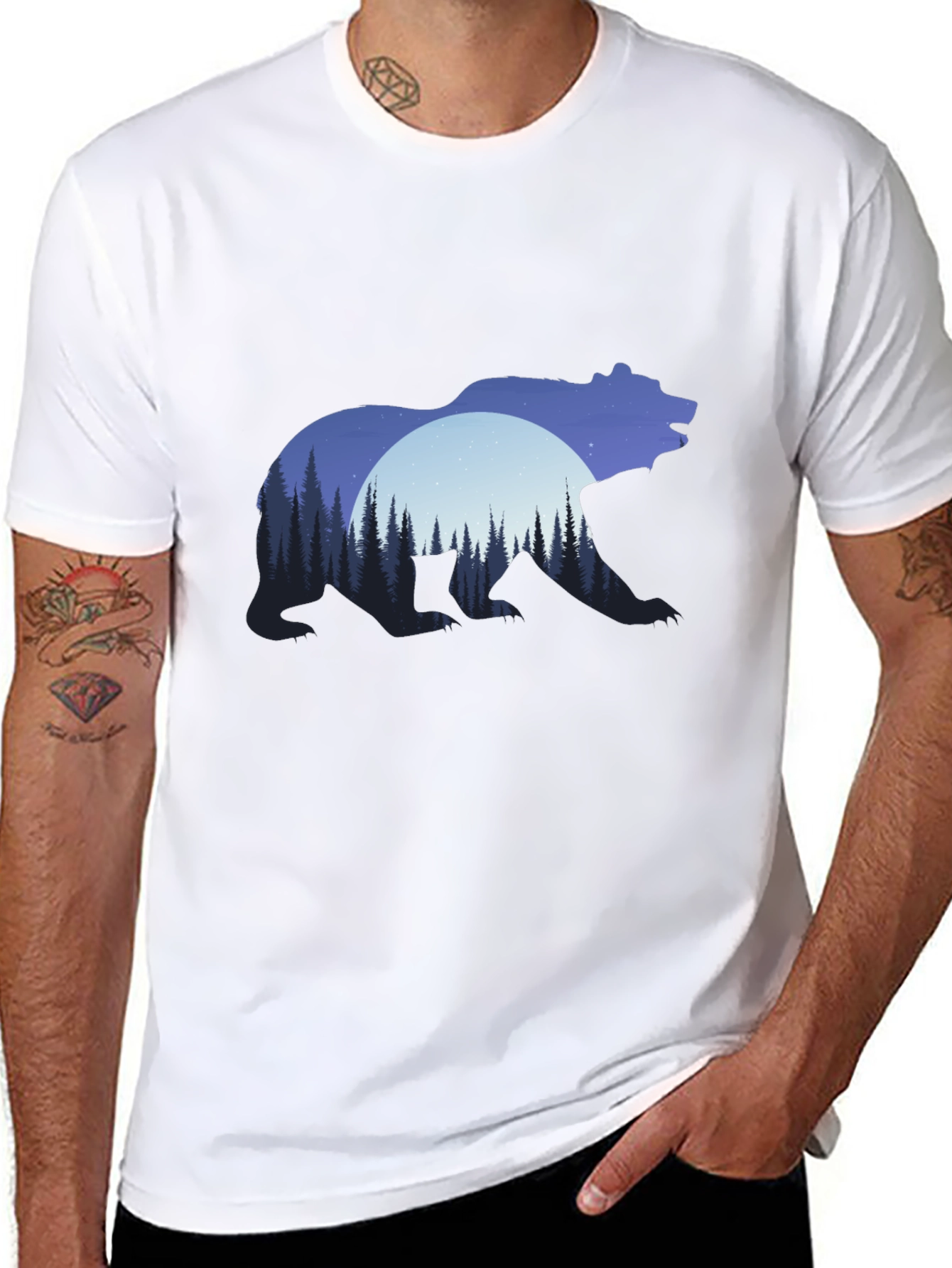 Bear Silhouette Forest Graphic T-Shirt