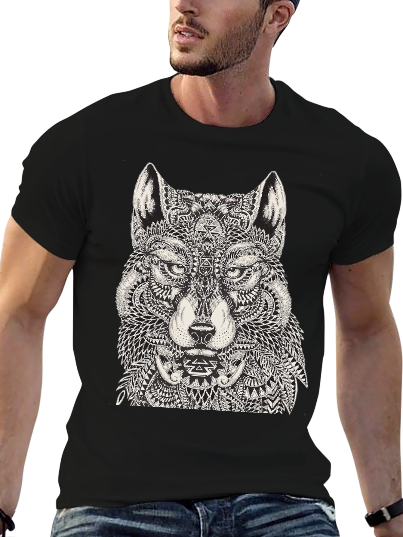 Wolf Graphic Black T-Shirt for Men