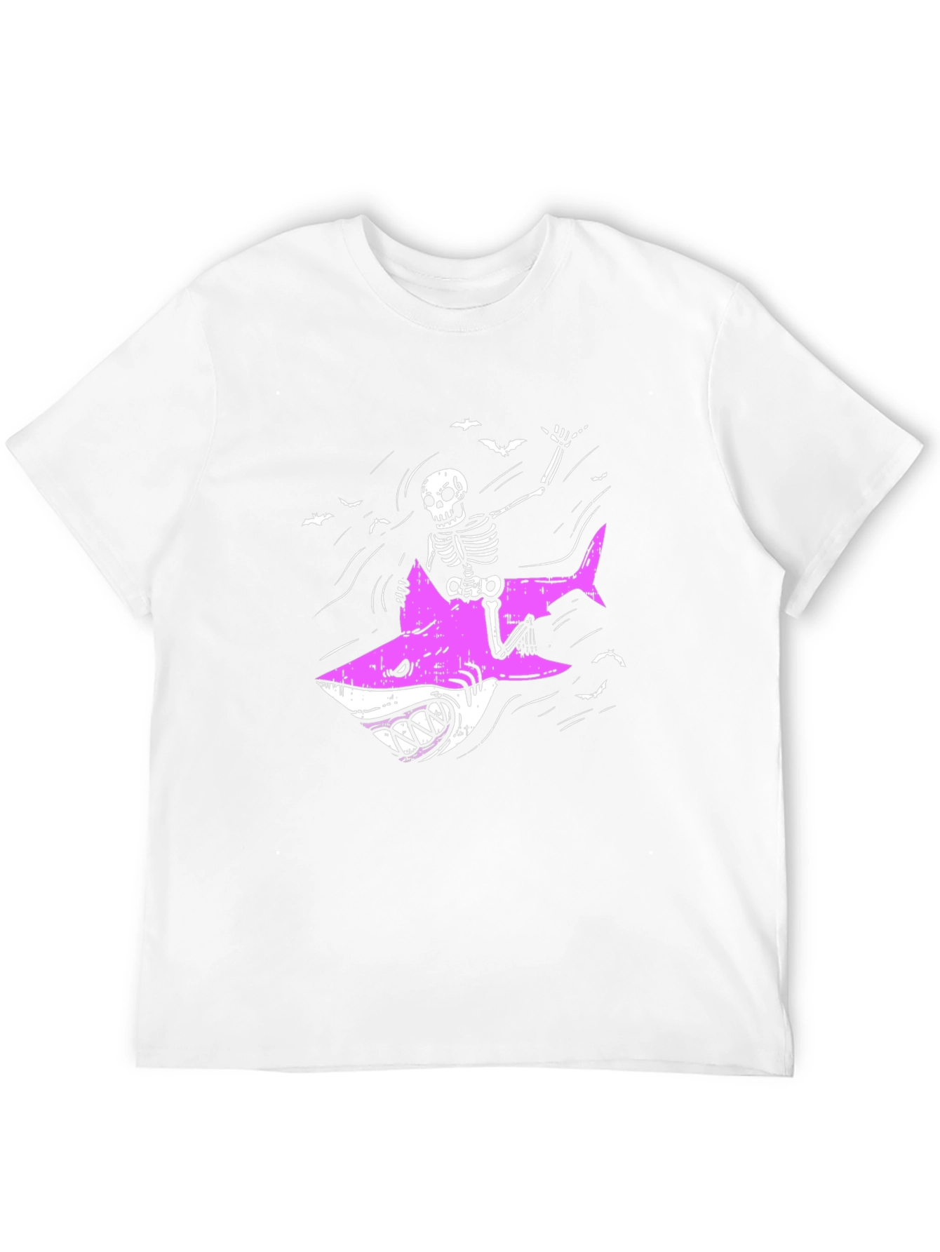Skeleton Riding Shark Graphic Tee - Black Cotton T-Shirt