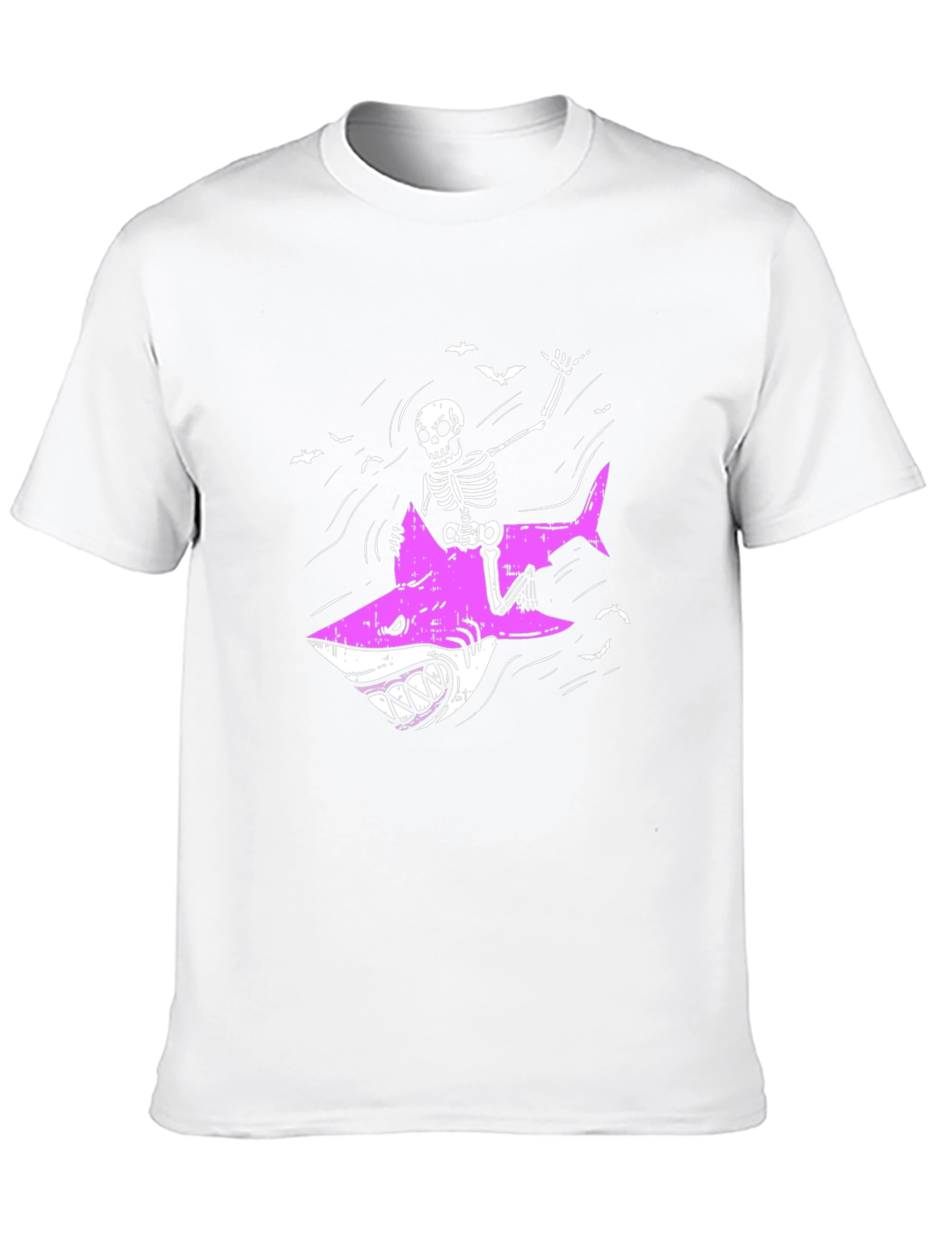 Skeleton Riding Shark Graphic Tee - Black Cotton T-Shirt