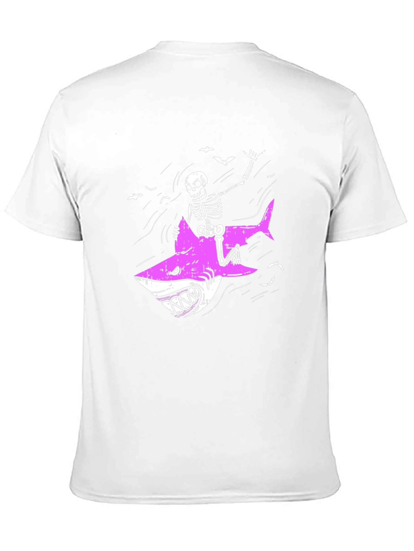Skeleton Riding Shark Graphic Tee - Black Cotton T-Shirt