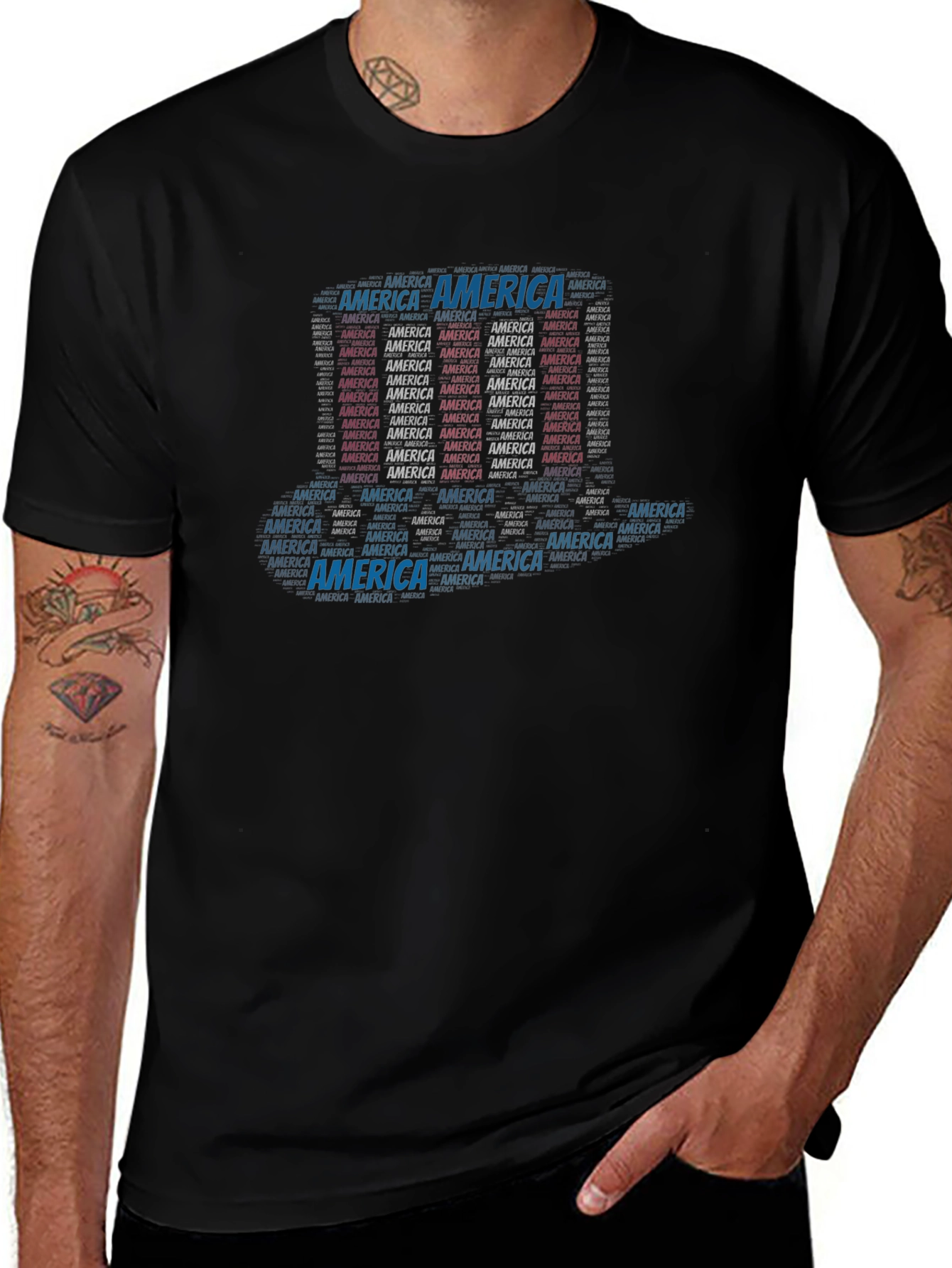 America Word Art Black T-Shirt