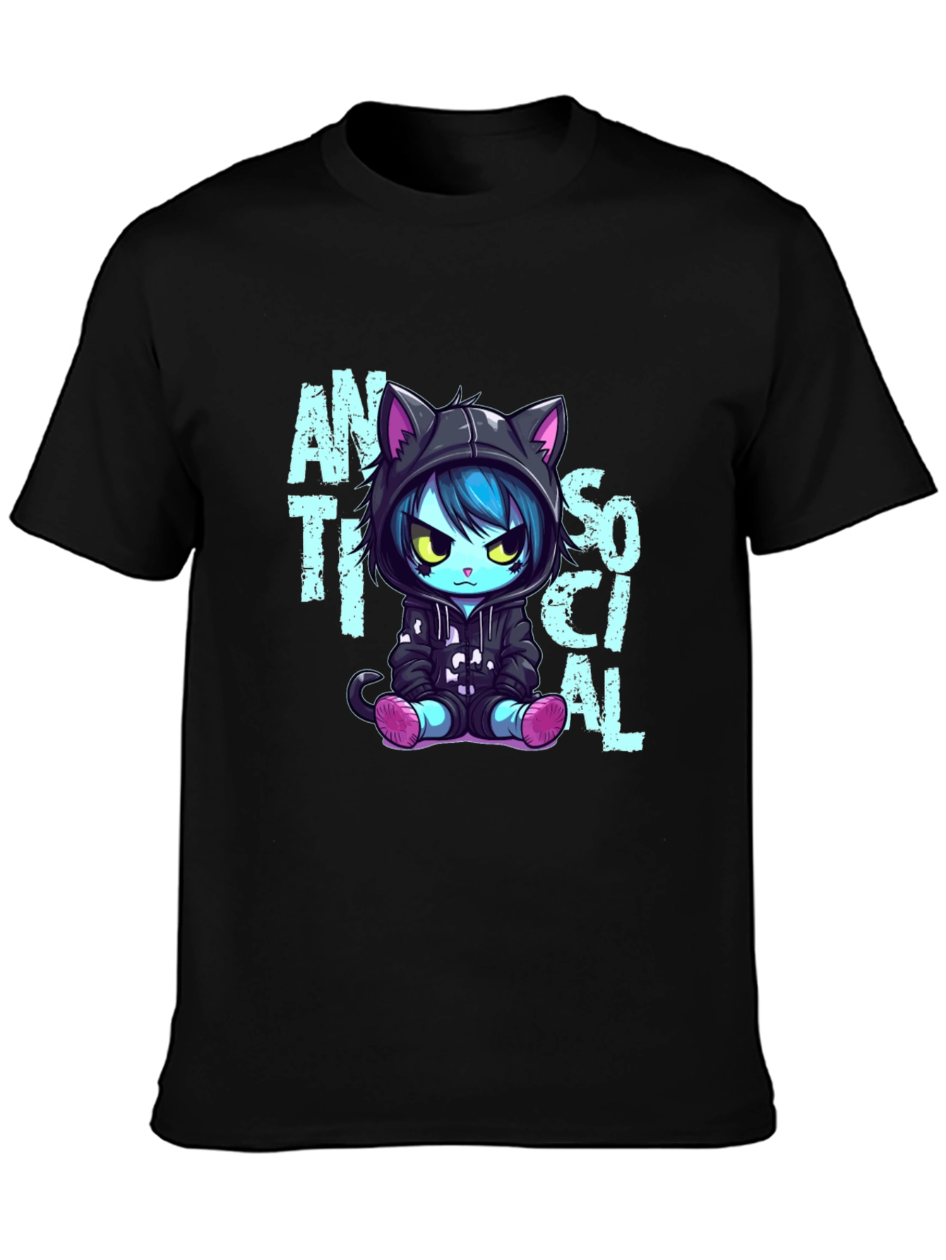 Anti Social Cat Graphic T-Shirt