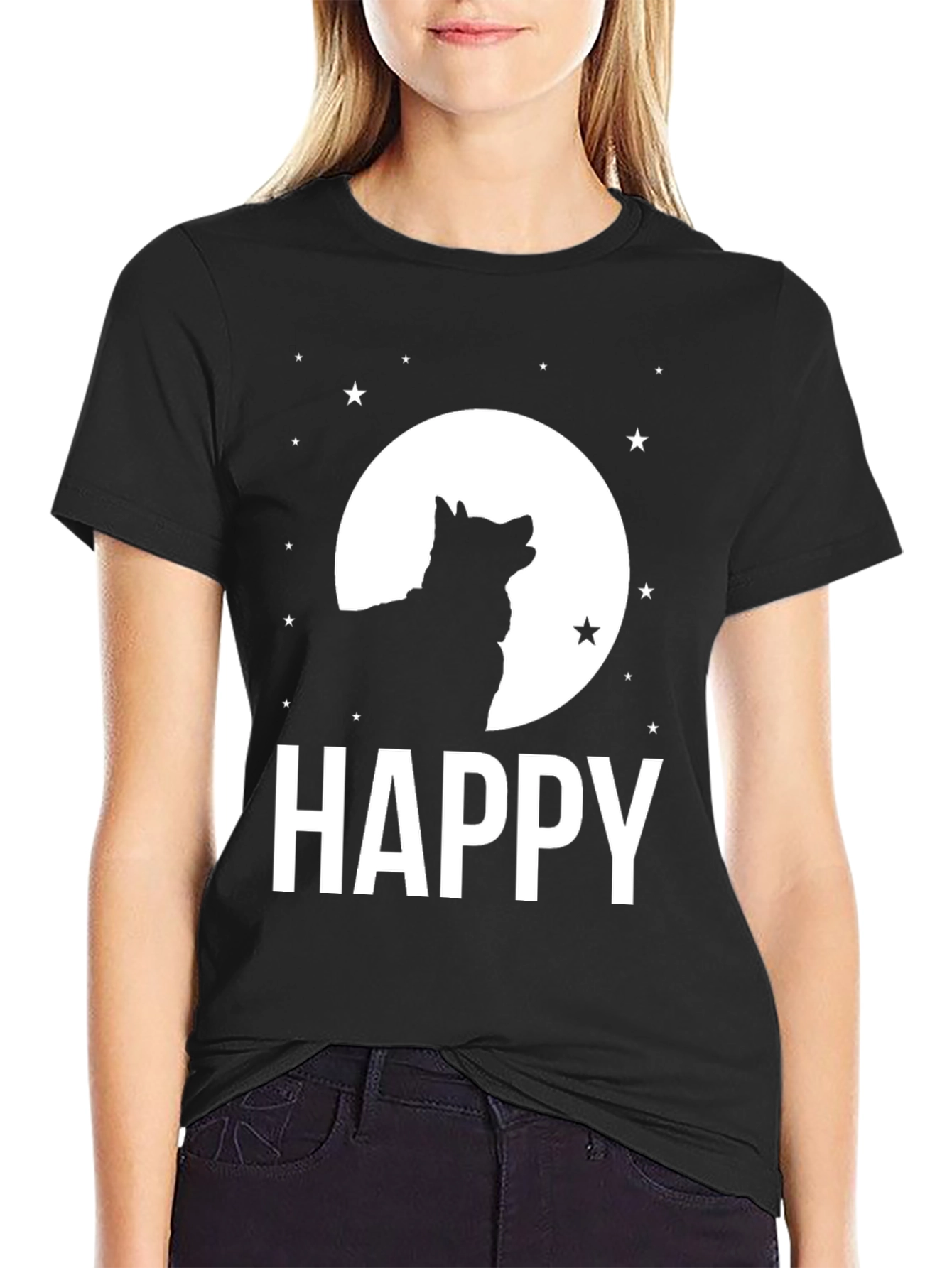 Happy Wolf Moon Black T-Shirt
