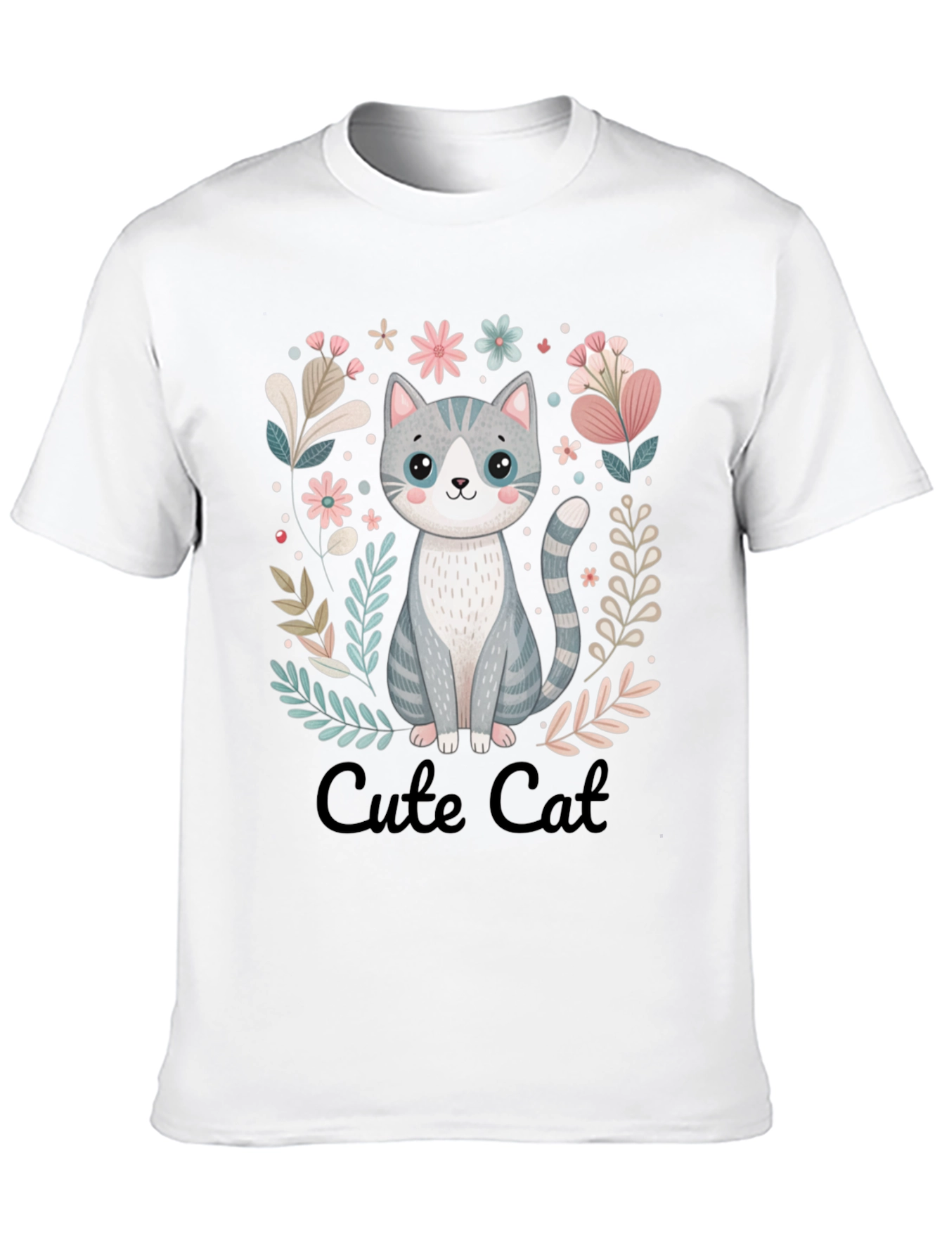 Cute Cat Graphic Tee - Black