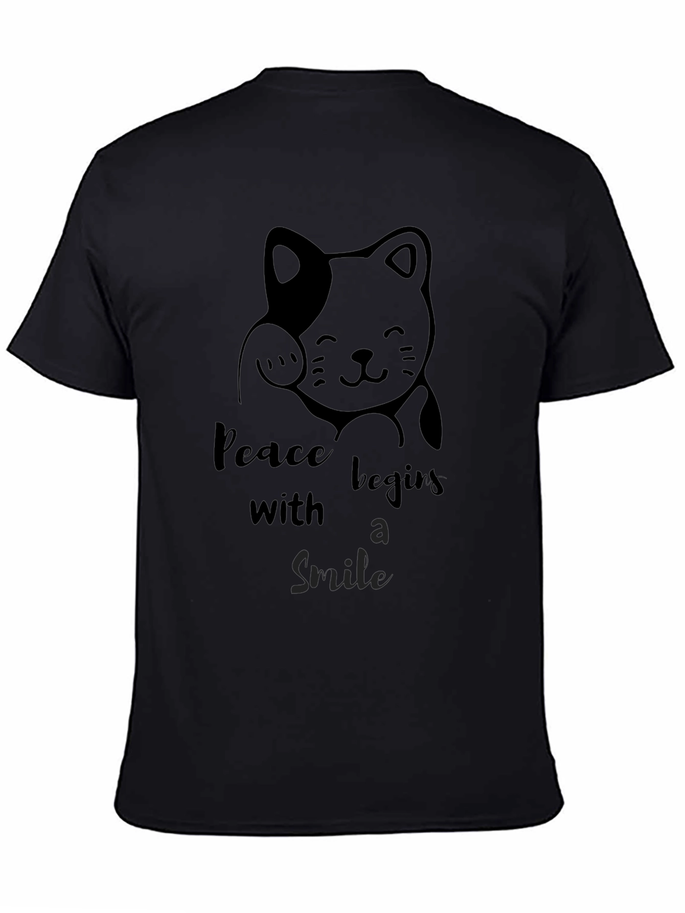 Peaceful Cat Graphic Tee - Black Cotton T-Shirt