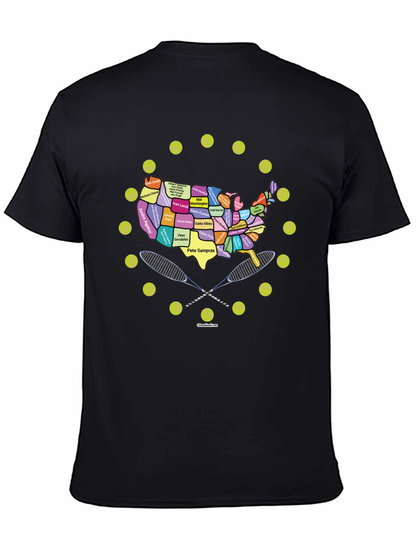 Tennis Greats USA Map Graphic Tee - Black