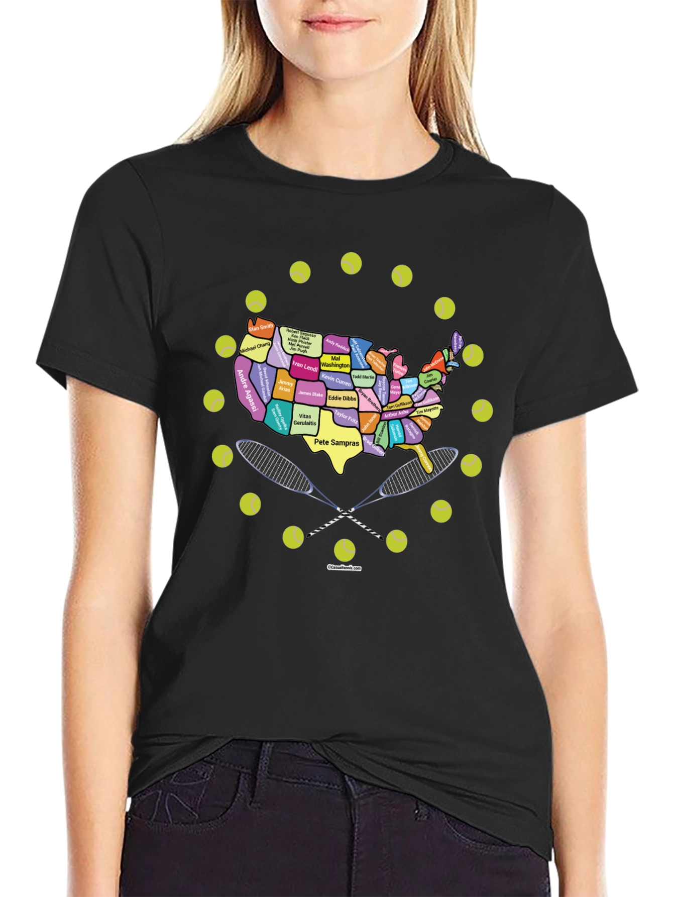 Tennis Greats USA Map Graphic Tee - Black
