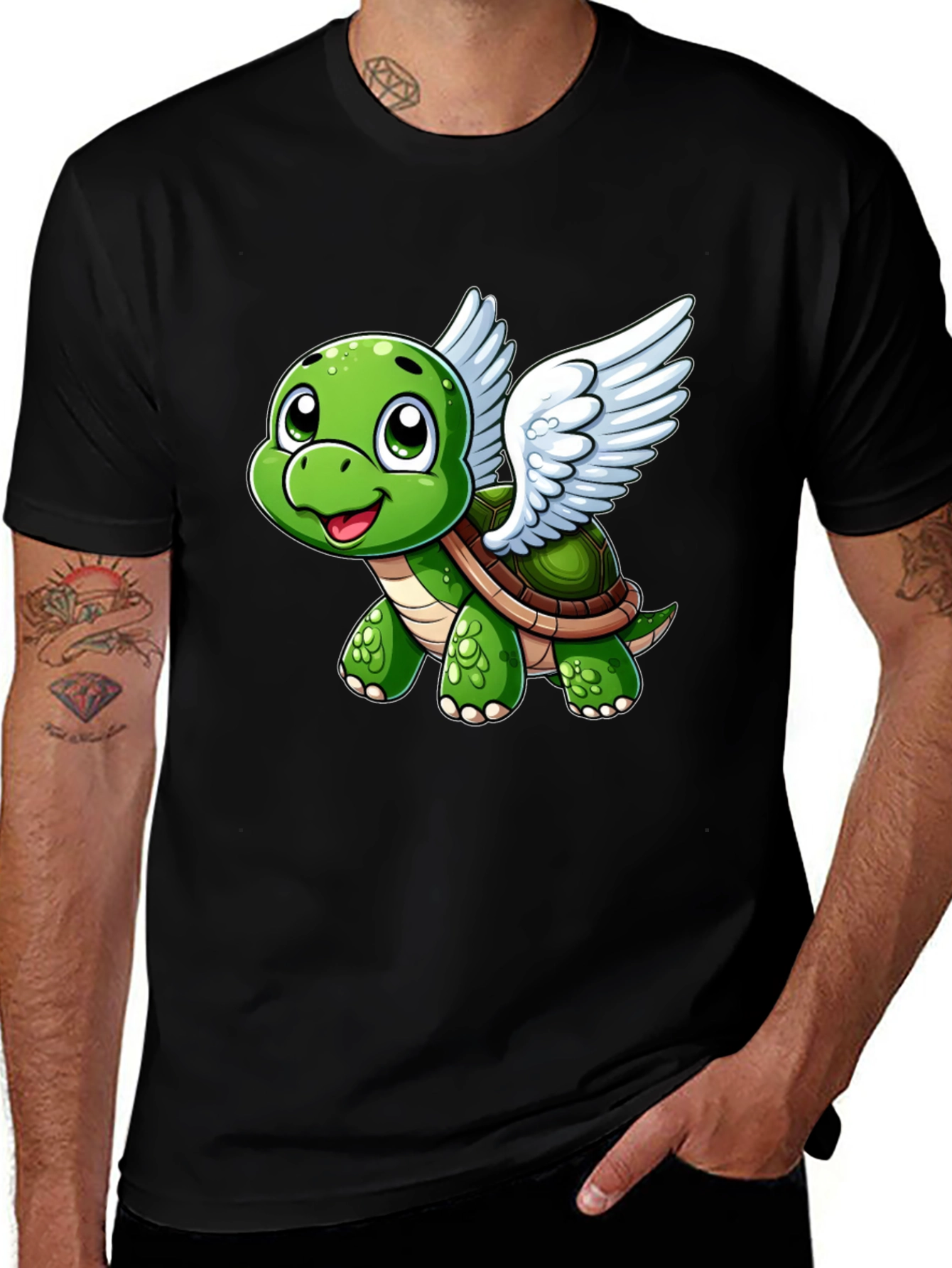 Flying Turtle Graphic Tee - Whimsical Black T-Shirt