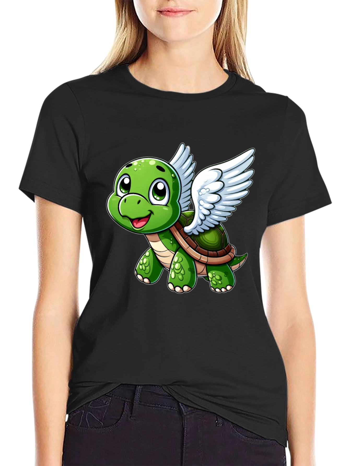 Flying Turtle Graphic Tee - Whimsical Black T-Shirt