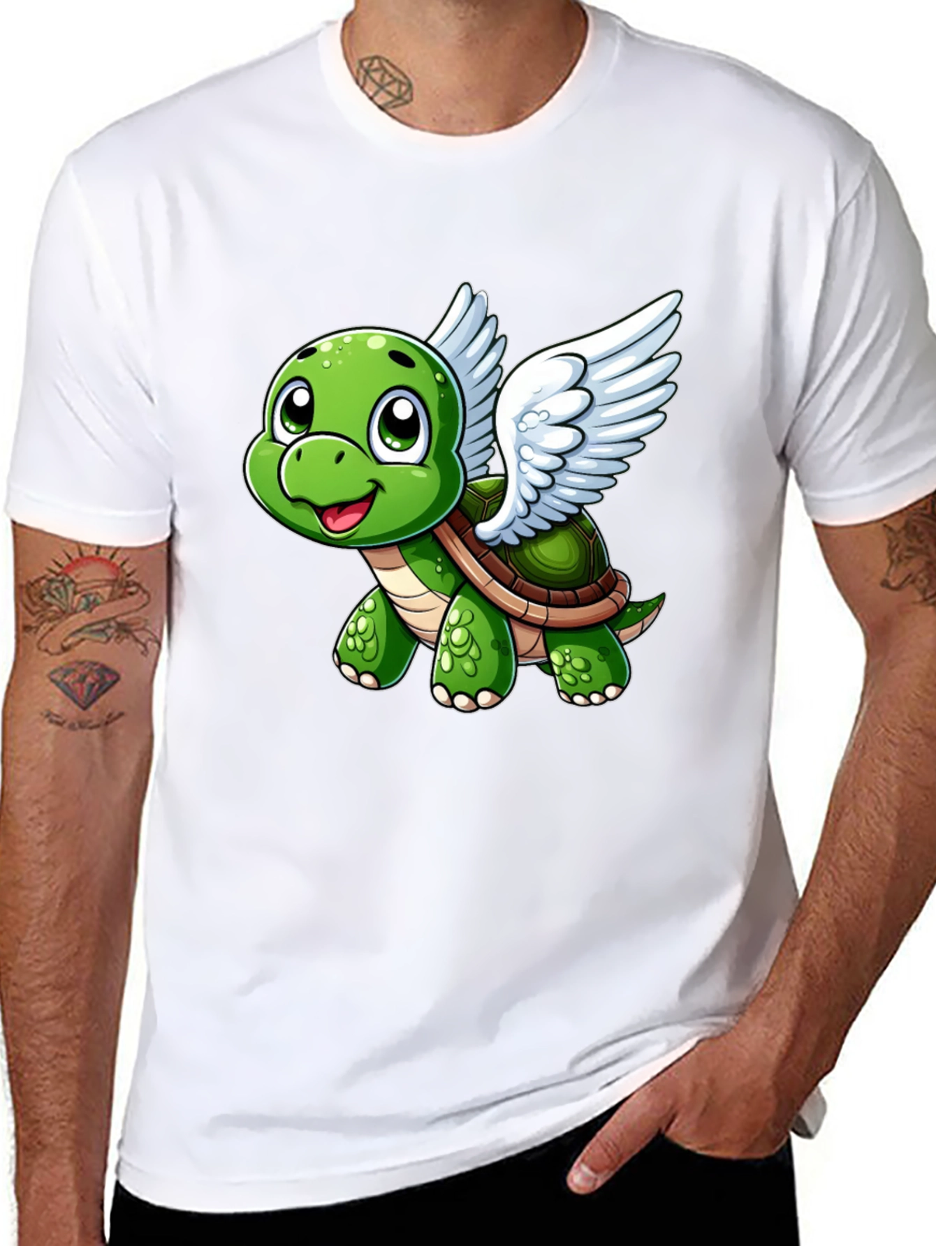 Flying Turtle Graphic Tee - Whimsical Black T-Shirt