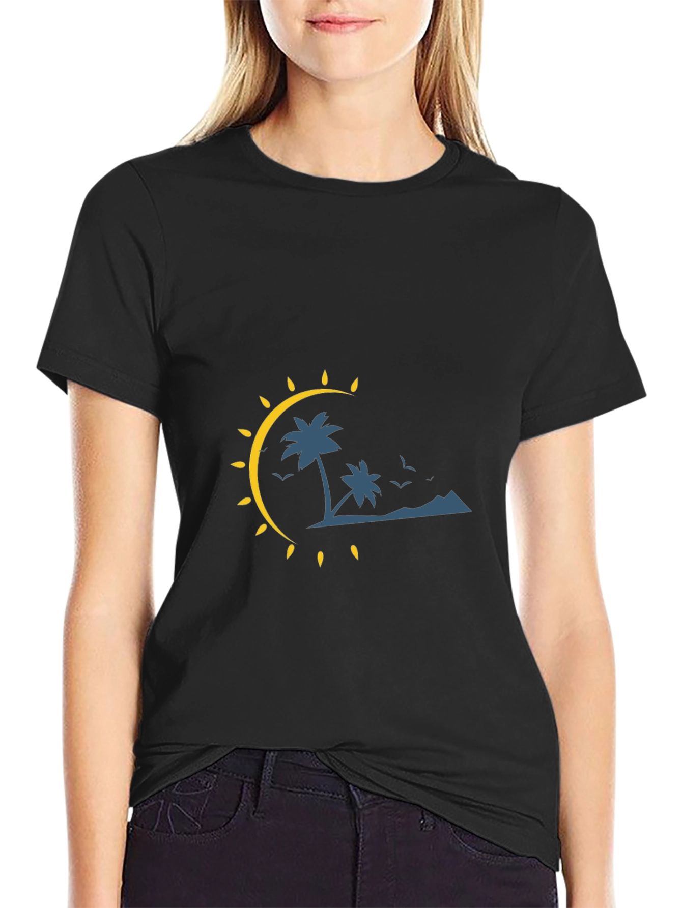 Tropical Palm Tree Graphic Black Tee