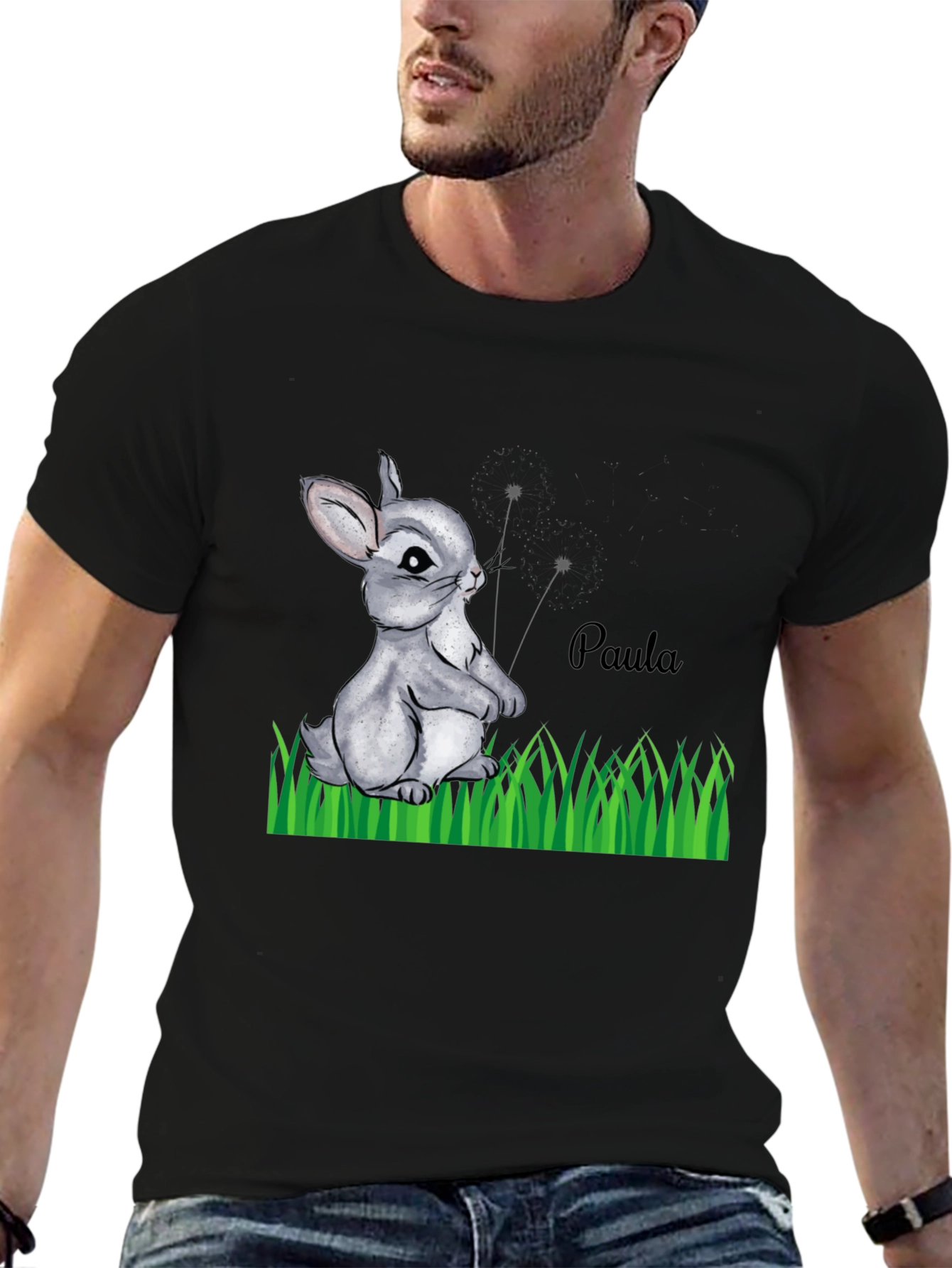 Cute Bunny Paula Personalized Black T-Shirt
