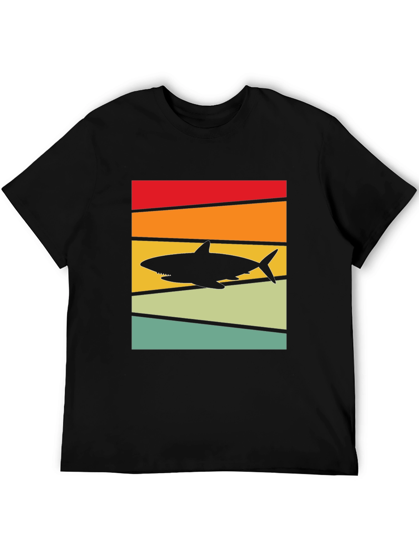Retro Shark Sunset T-Shirt - Black Cotton Tee
