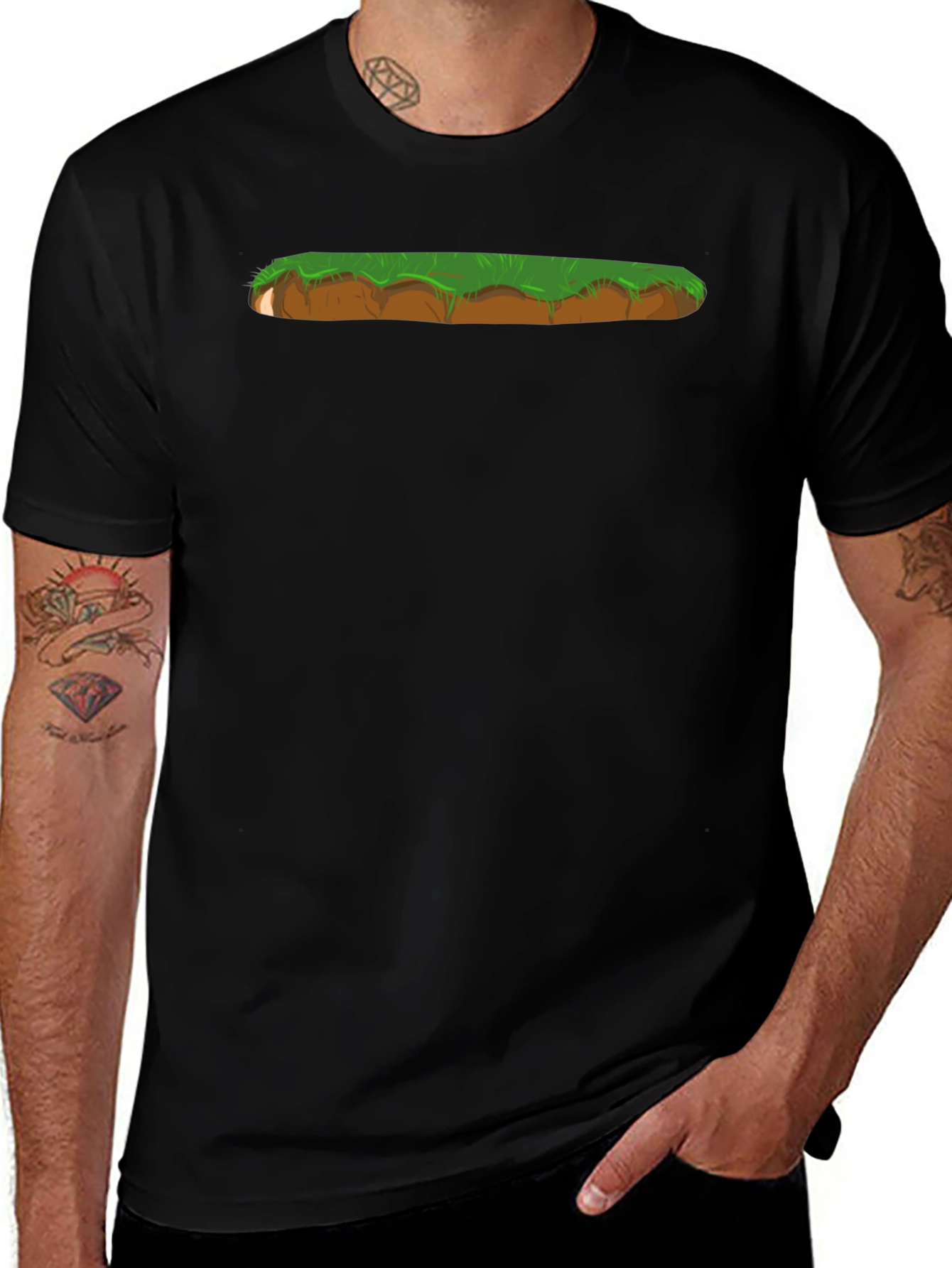 Cartoon Landscape Graphic Print Black T-Shirt