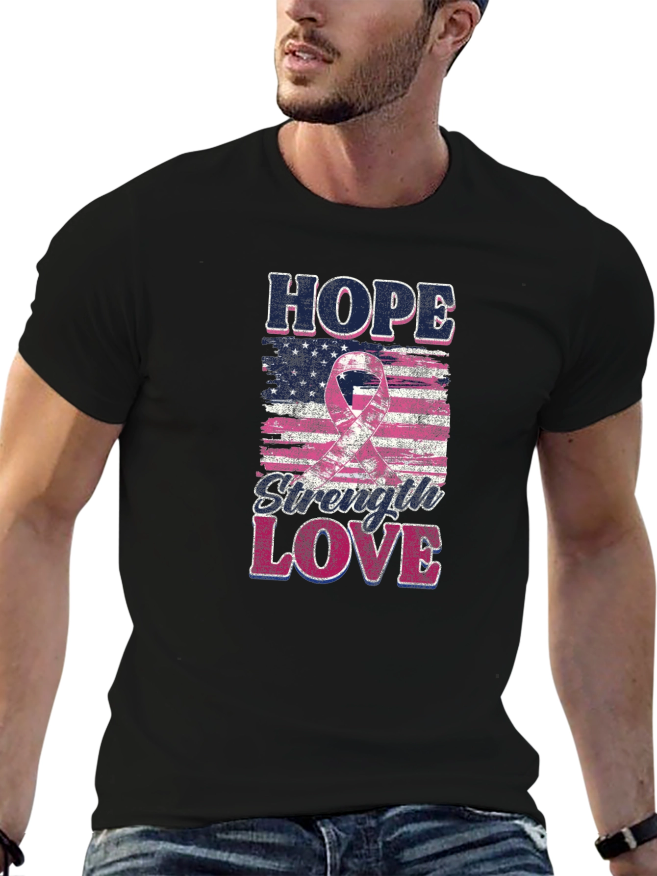 Hope Strength Love Breast Cancer Awareness T-Shirt
