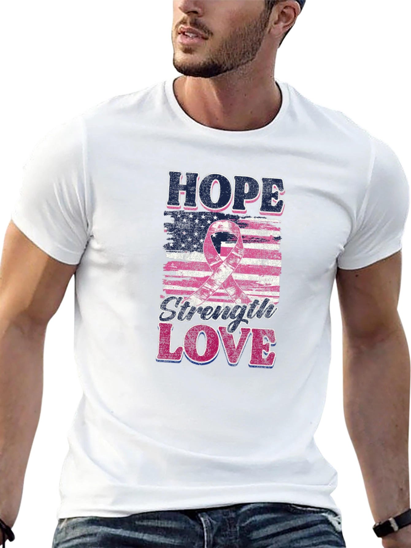 Hope Strength Love Breast Cancer Awareness T-Shirt