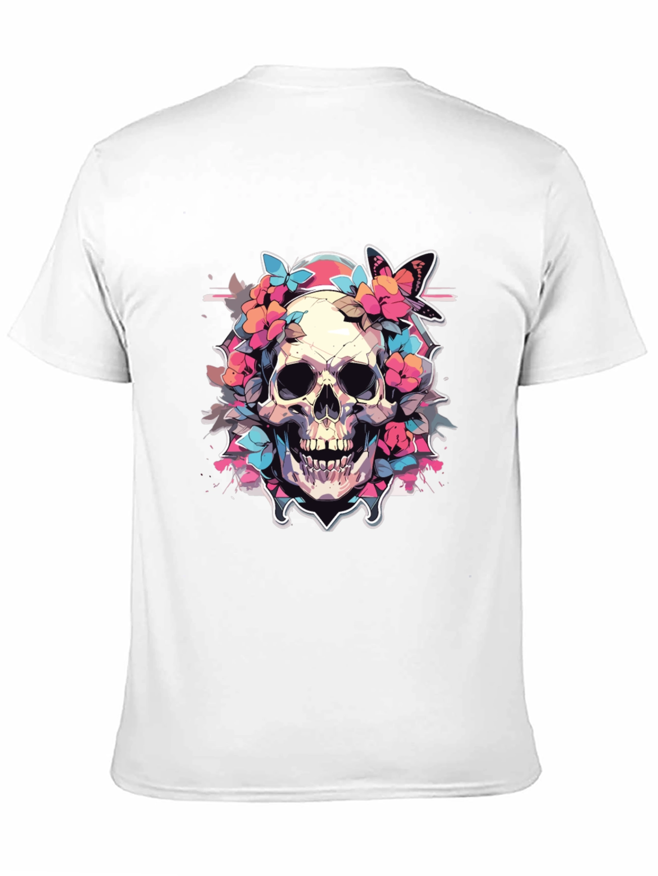 Floral Skull Graphic Tee - Gothic Style