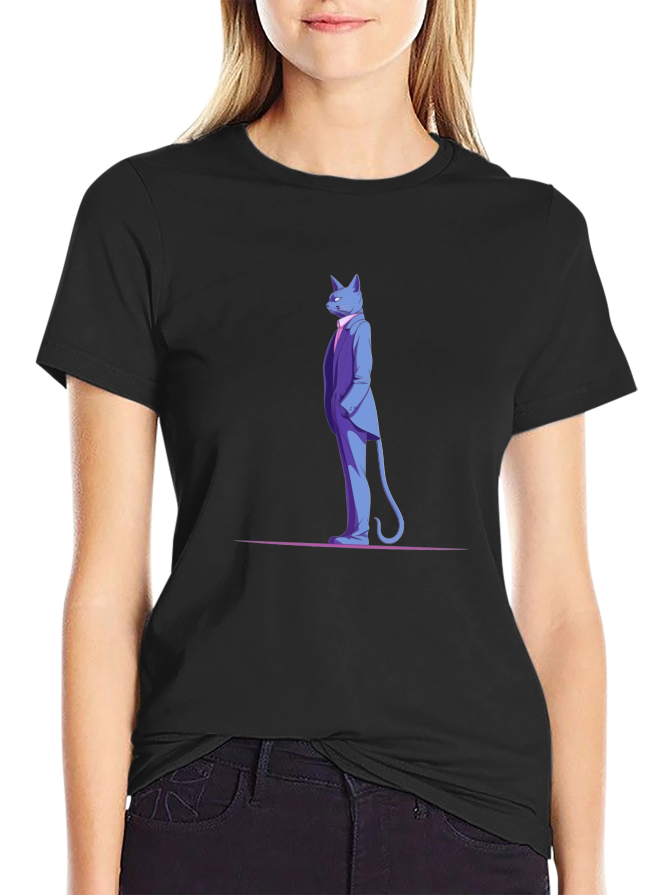 Dapper Cat in Suit Black T-Shirt
