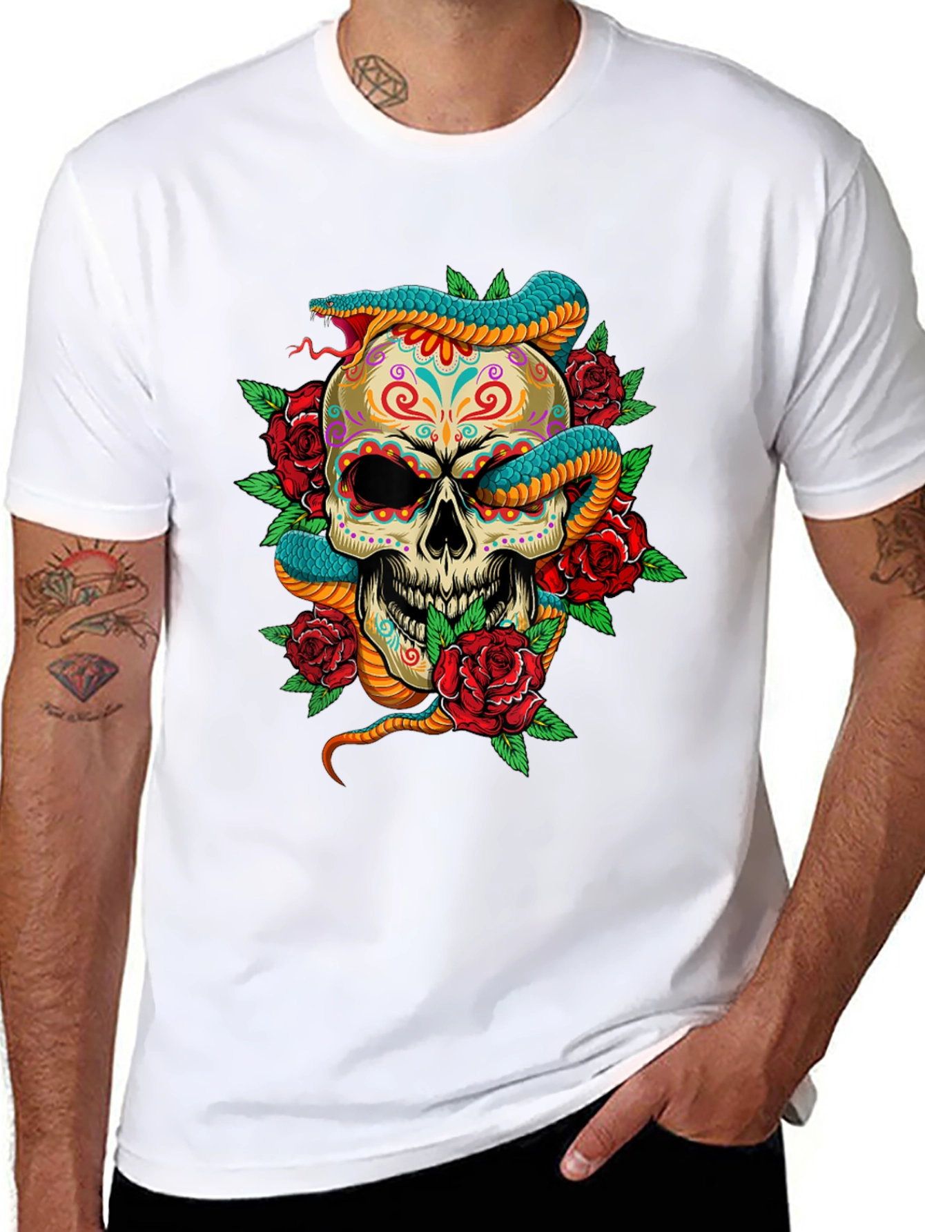 Skull Snake Roses Graphic Tee