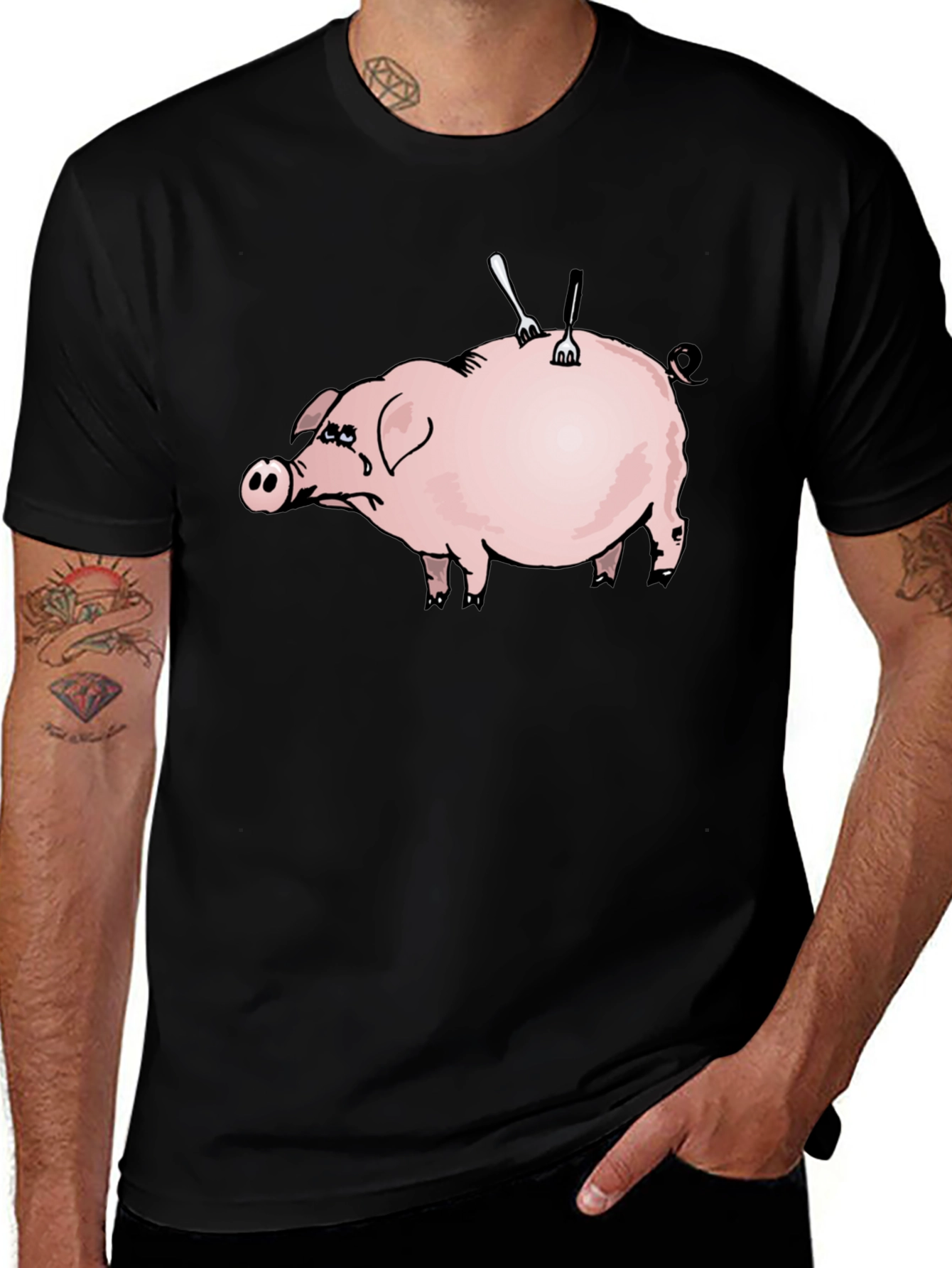 Sad Pig T-Shirt - Forks In Back Design