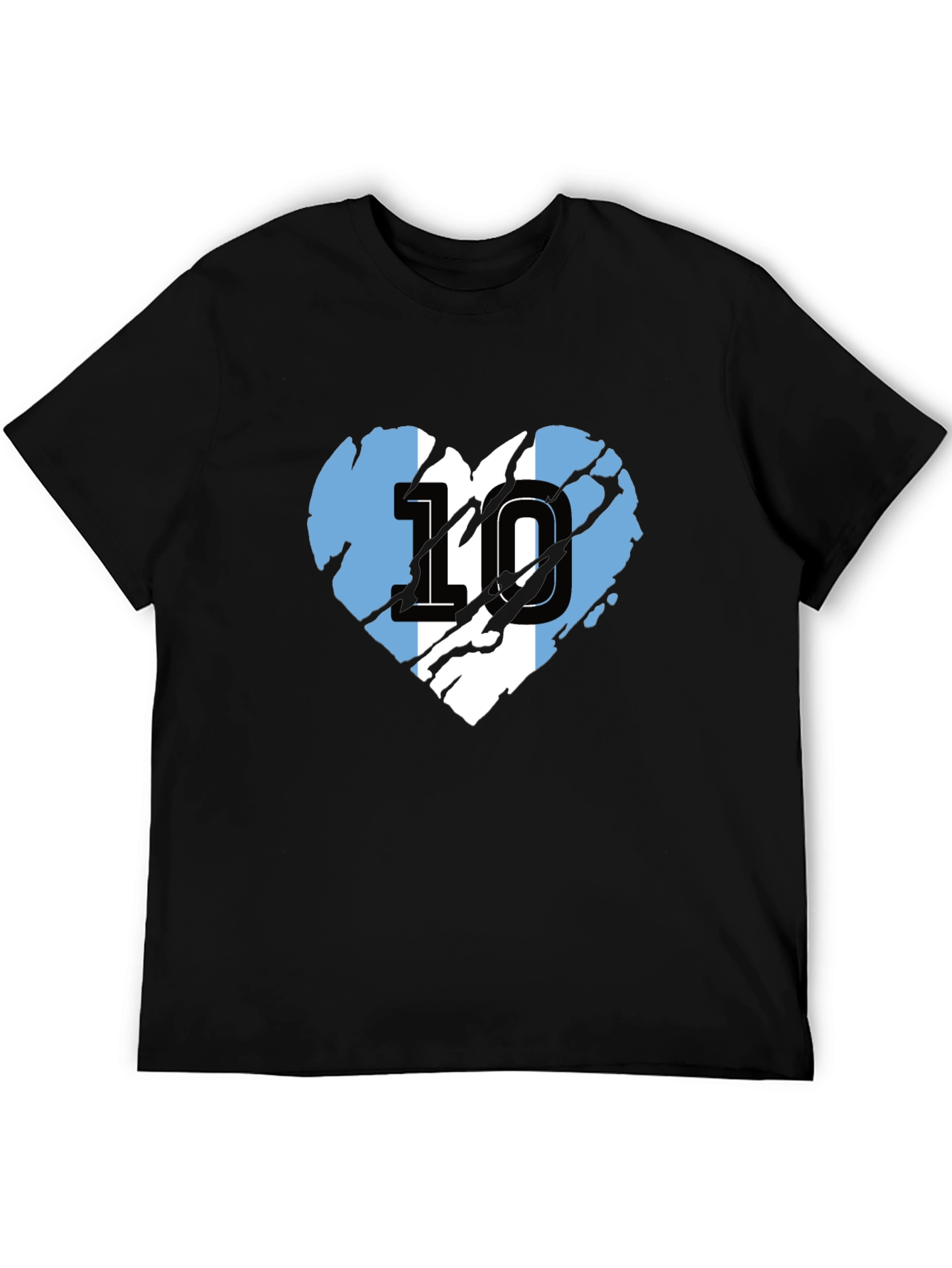Argentina Flag Heart Number 10 Black T-Shirt